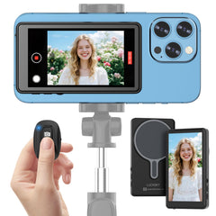 Lucksky selfie monitor on iPhone front view for real-time framing.