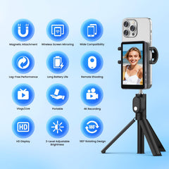 Lucksky selfie monitor displaying rear-camera view for sharp vlogs.