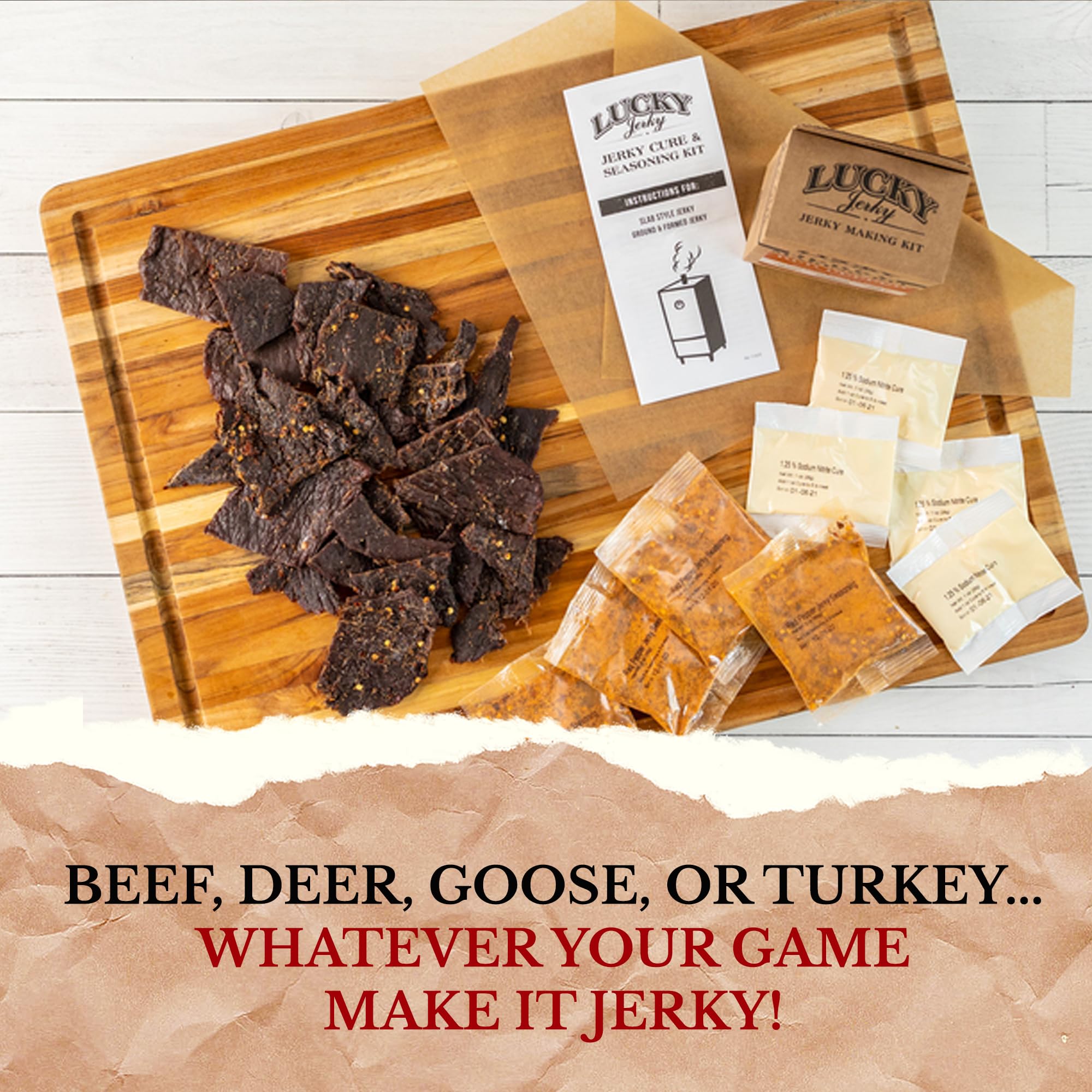 Lucky Beef Jerky kit packaging for easy storage and reference.