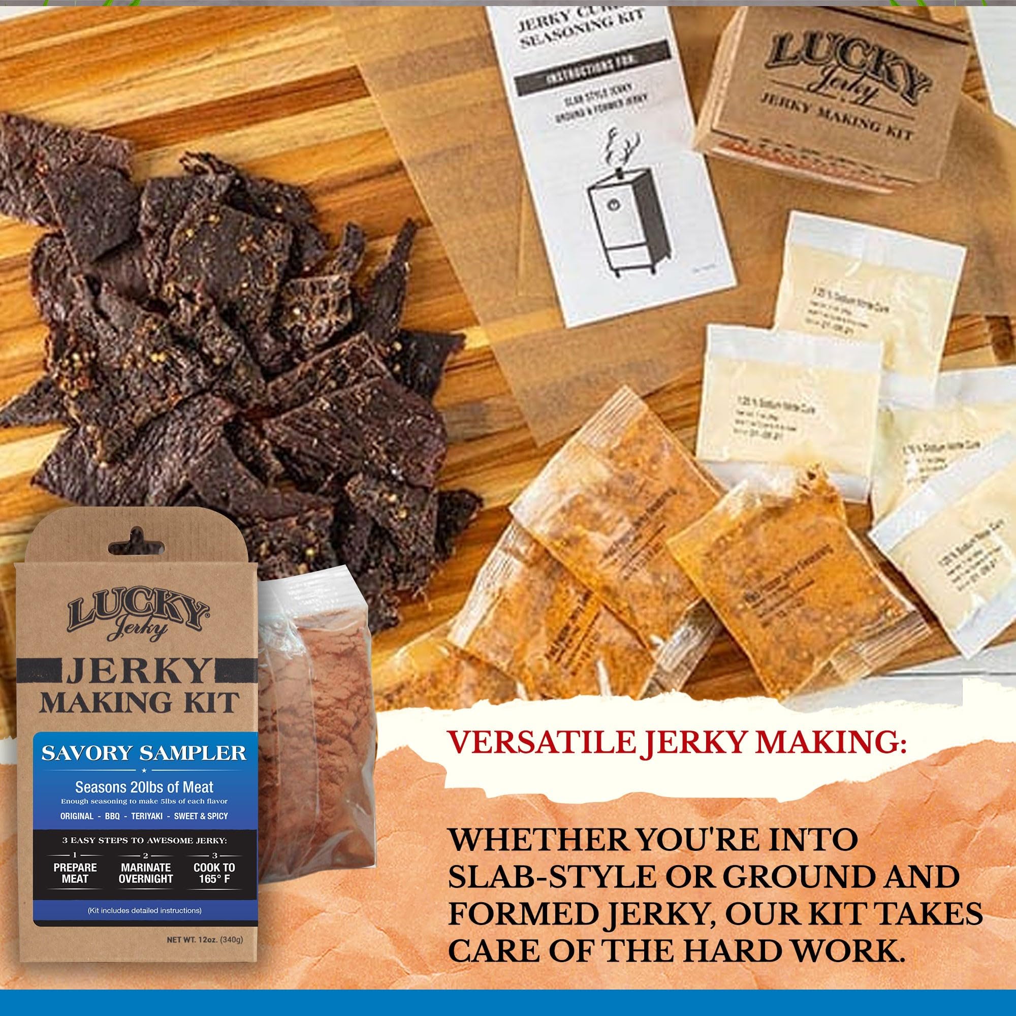 Lucky Beef Jerky Teriyaki seasoning for glossy, tangy homemade jerky.