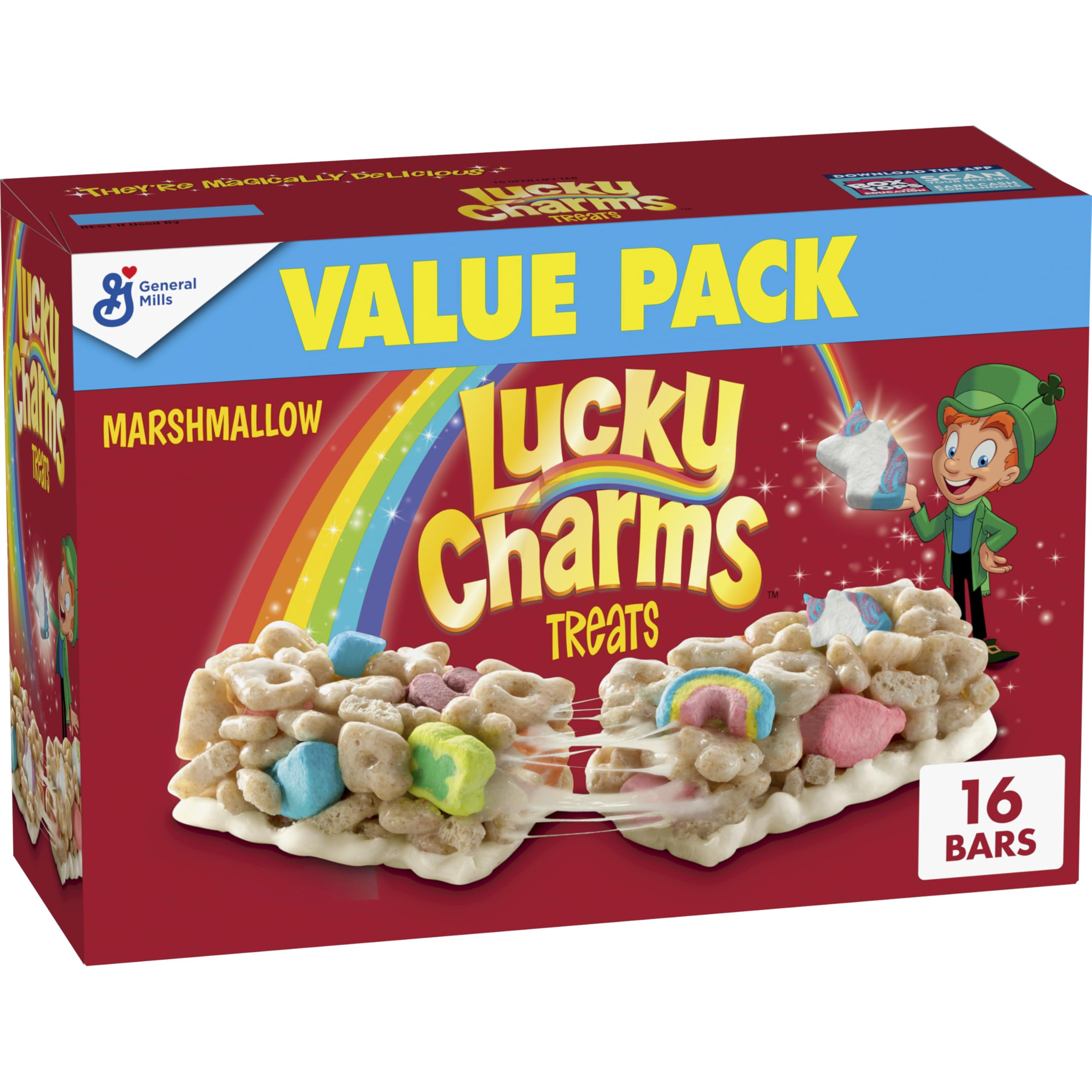 Lucky Charms breakfast bars package cover for on-the-go breakfast.