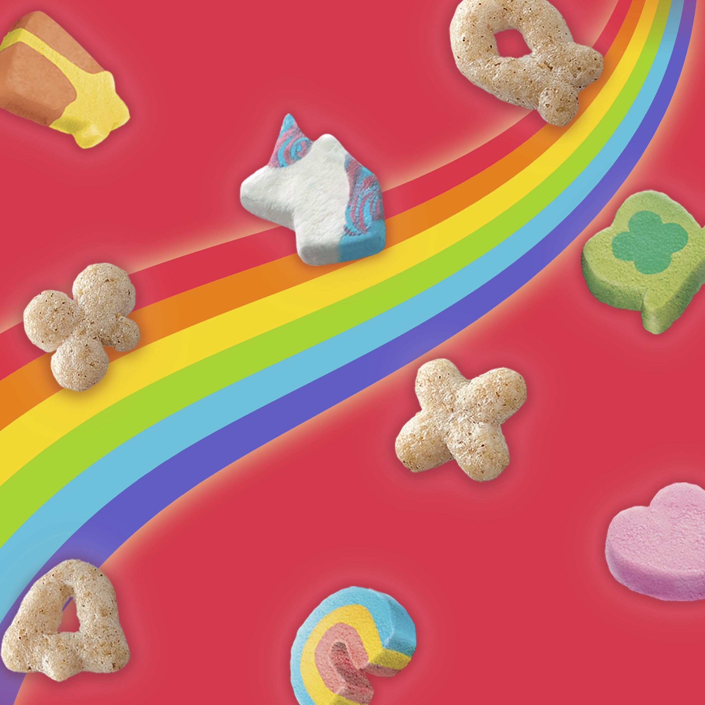 Lucky Charms cereal bars close-up showing crunchy marshmallow bits.