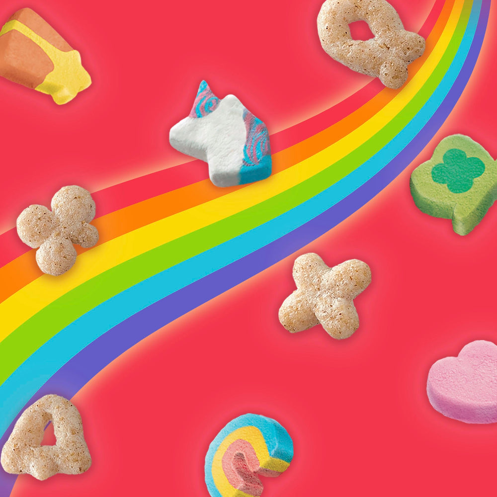Lucky Charms cereal bars close-up showing crunchy marshmallow bits.