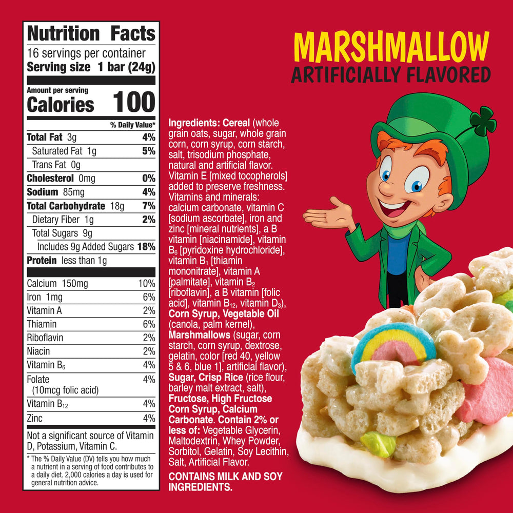 Lucky Charms cereal bars ready-to-eat snack on the go.