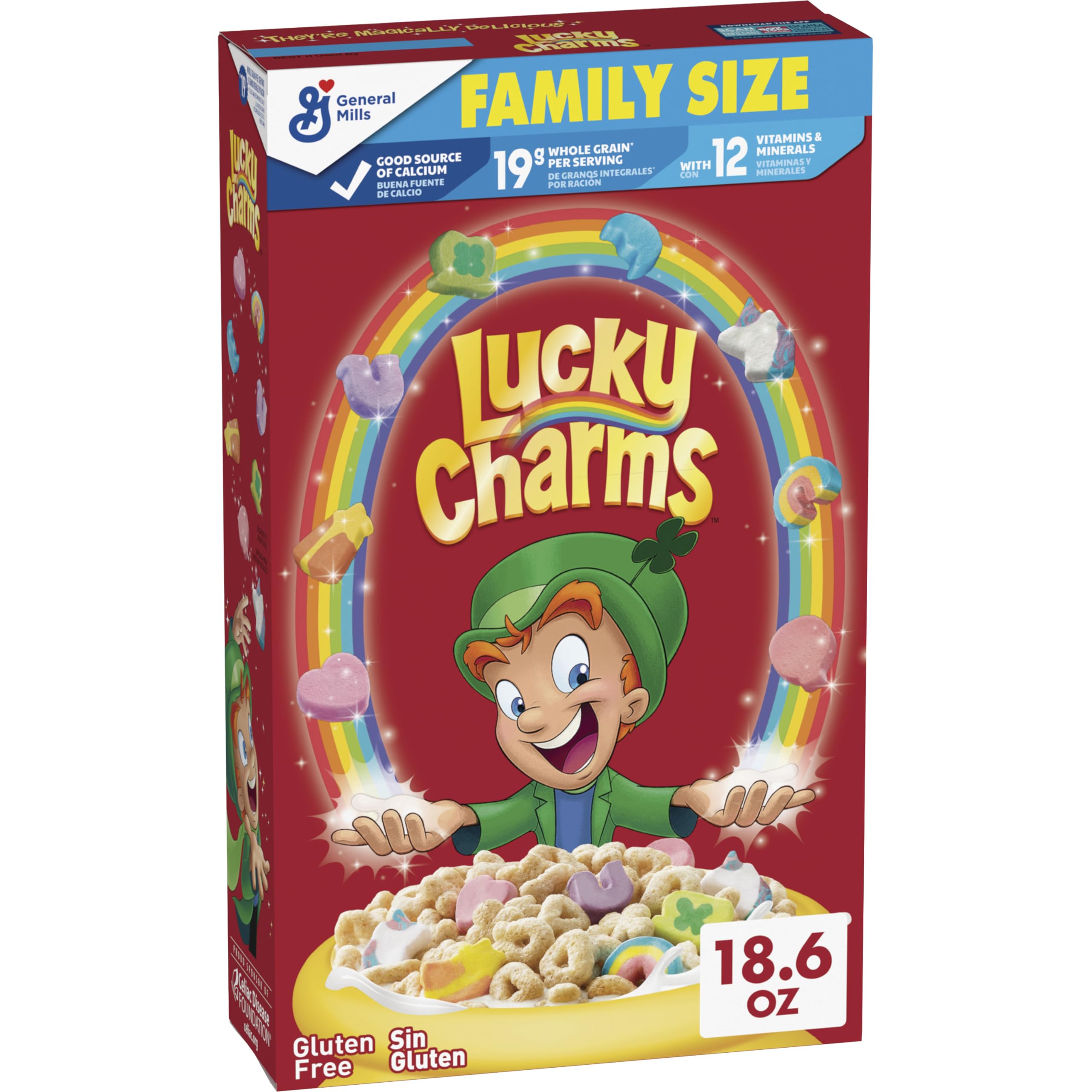 Lucky Charms gluten free cereal with marshmallows in a bowl, a fun breakfast option.