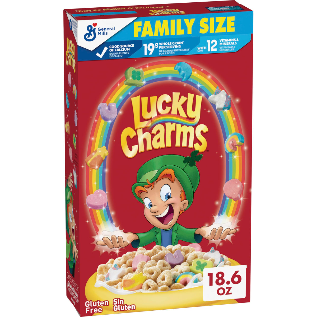 Lucky Charms gluten free cereal with marshmallows in a bowl, a fun breakfast option.