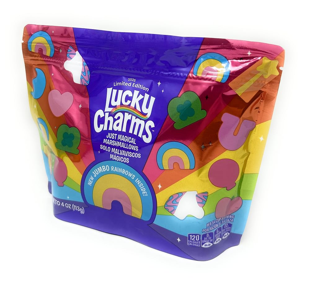 Lucky Charms Just Marshmellows front bag view for convenient flavor add-ins.