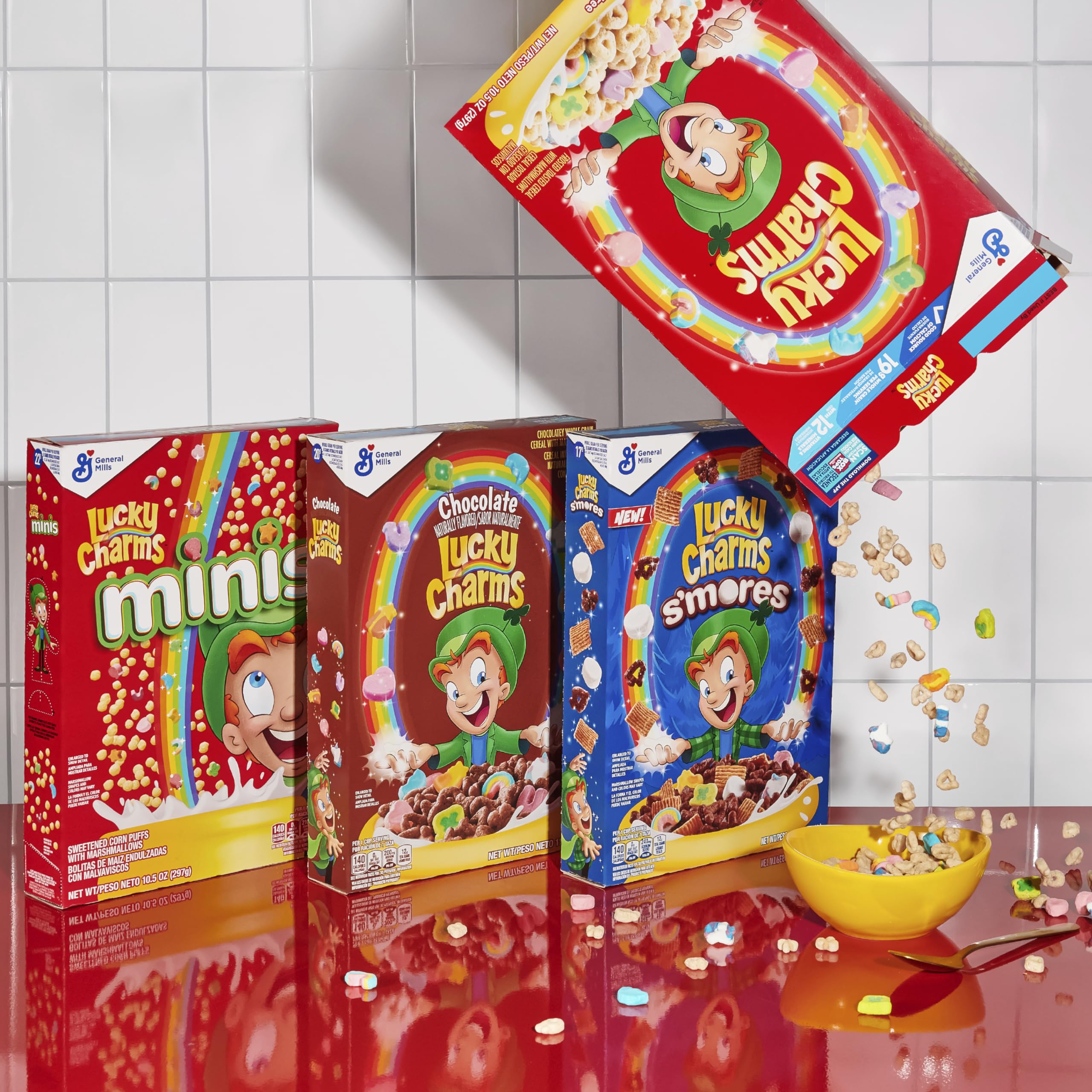 Road trip snack for Lucky Charms in a colorful cereal tray.