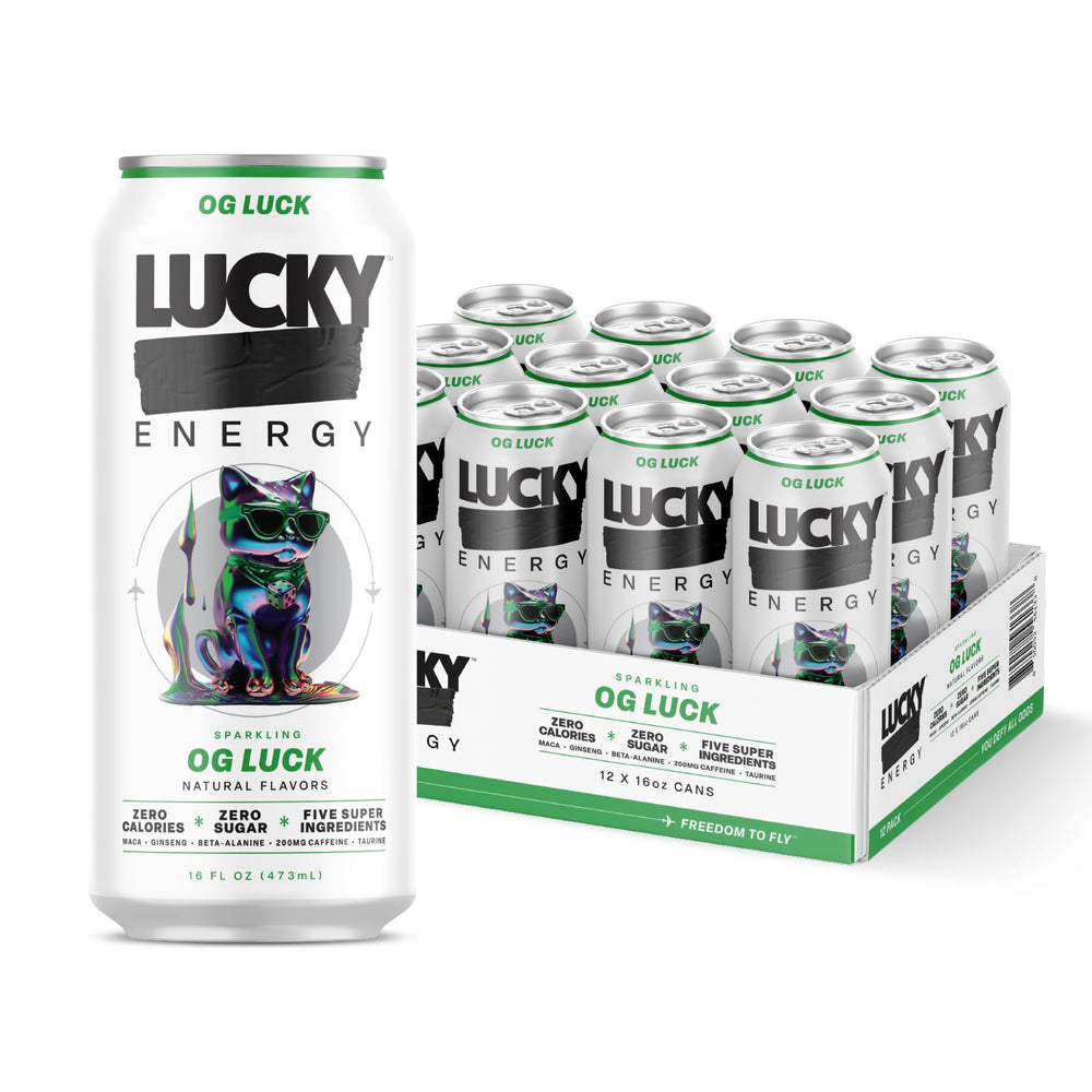 Lucky Energy OG Luck 16oz can front view for on-the-go focus.