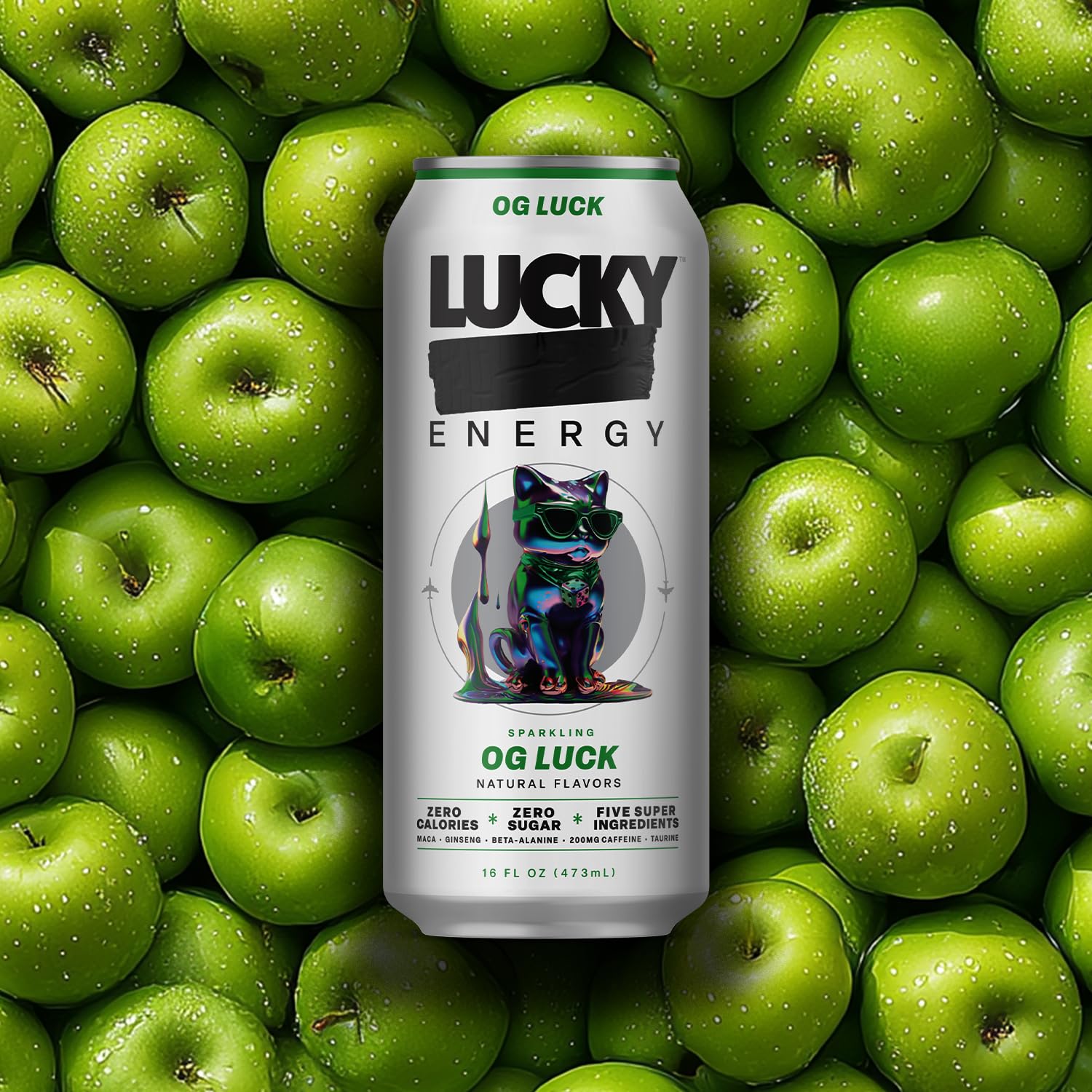 Lucky Energy OG Luck can in gym setting for workout-ready energy.