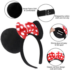 Lucky Will mouse ears headband with red bow adding festive flair for celebrations.