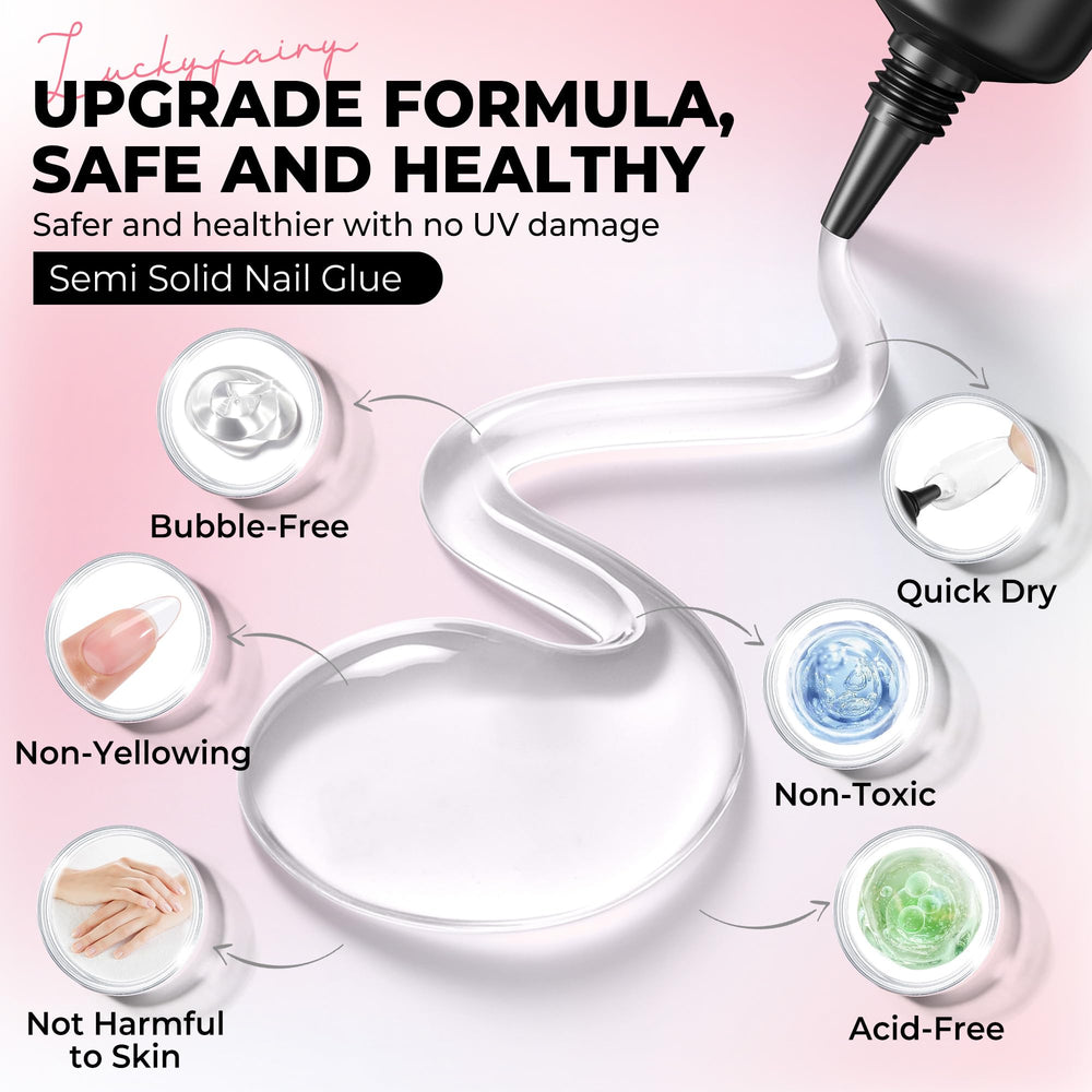 Luckyfairy mess-free applicator tip for controlled glue placement.