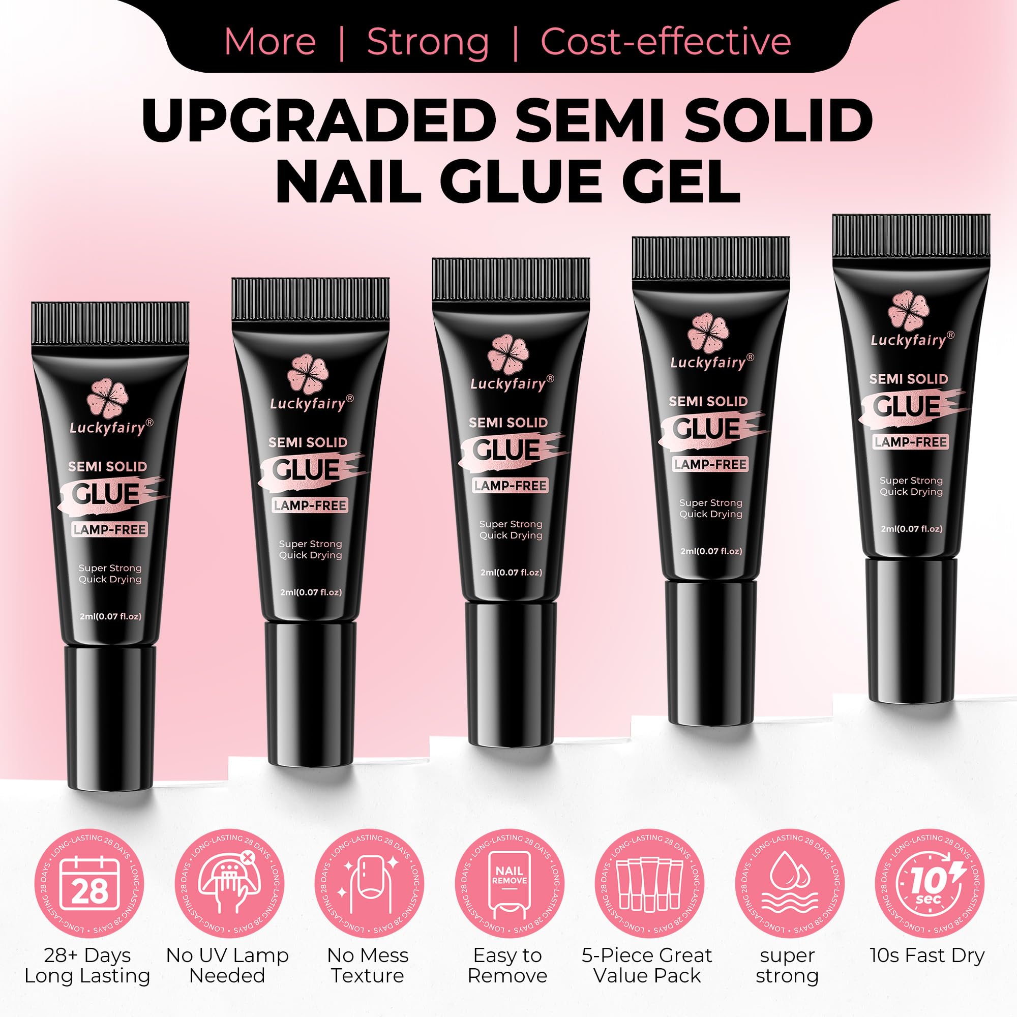 Luckyfairy no-lamp fast-drying nail glue for quick manicures.