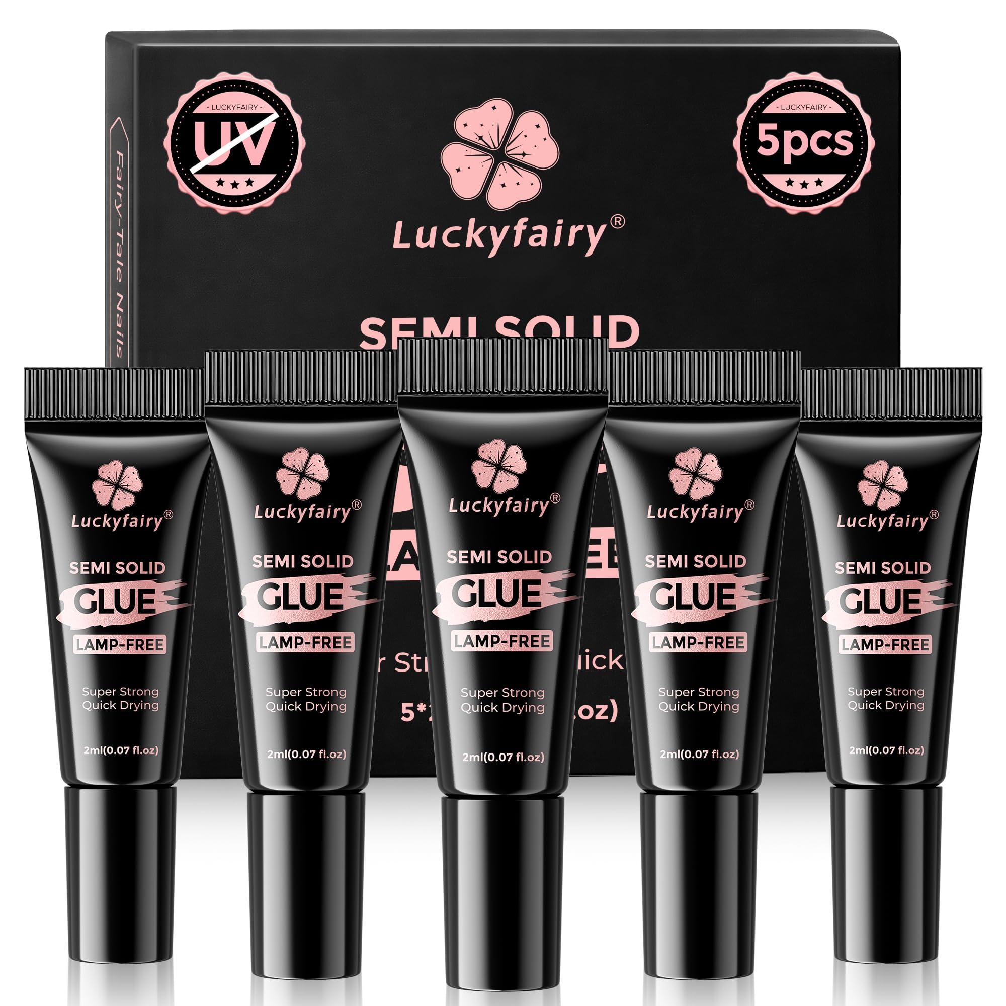 Luckyfairy precision mini-tubes nail glue for precise, mess-free applications.