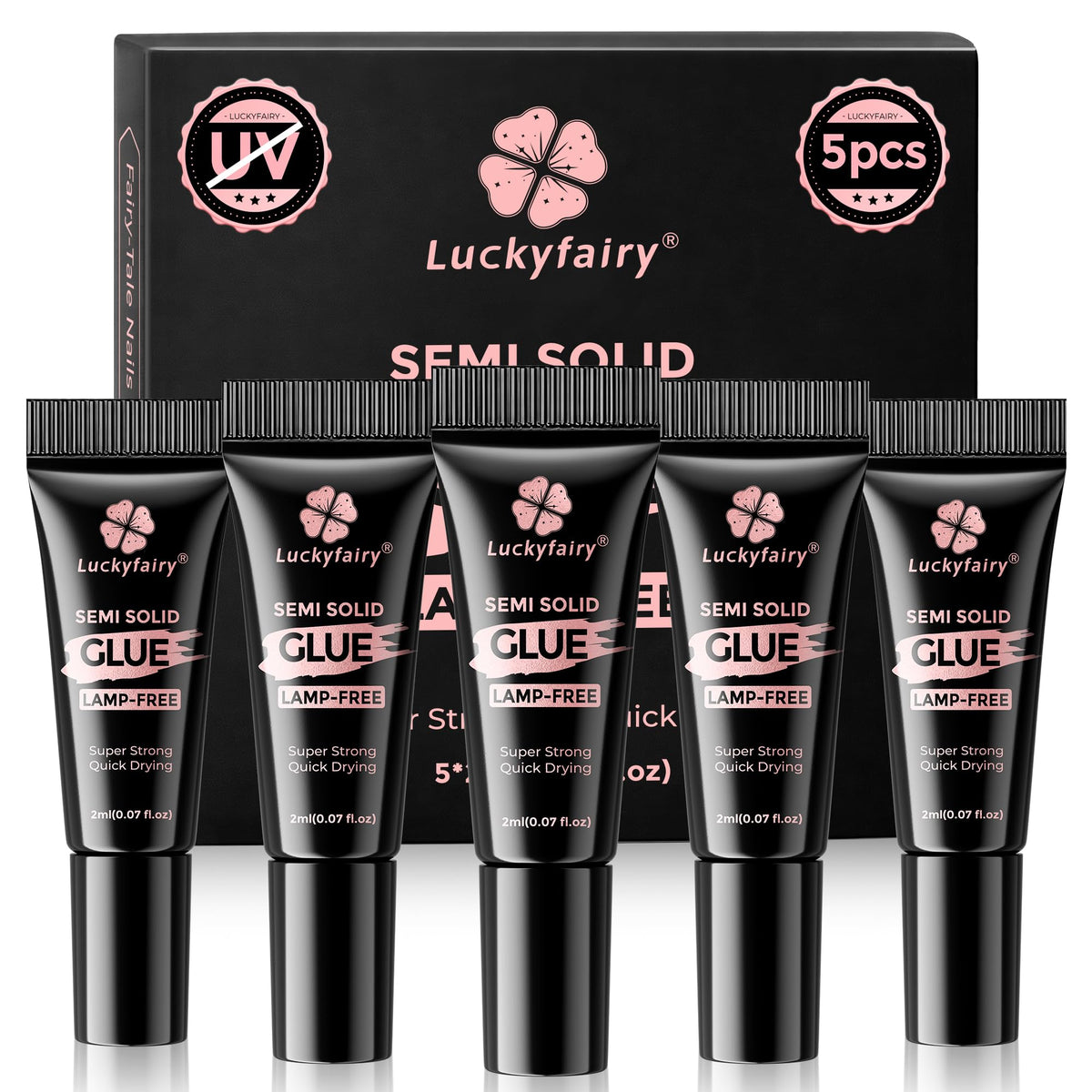 Luckyfairy precision mini-tubes nail glue for precise, mess-free applications.