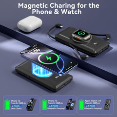LUCKYFELLOW powerbank with iPhone attached showing strong magnetic hold and fast charging.