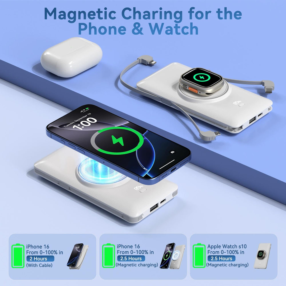 LuckyFELLOW magnetic 10000mAh wireless charging in use with iPhone