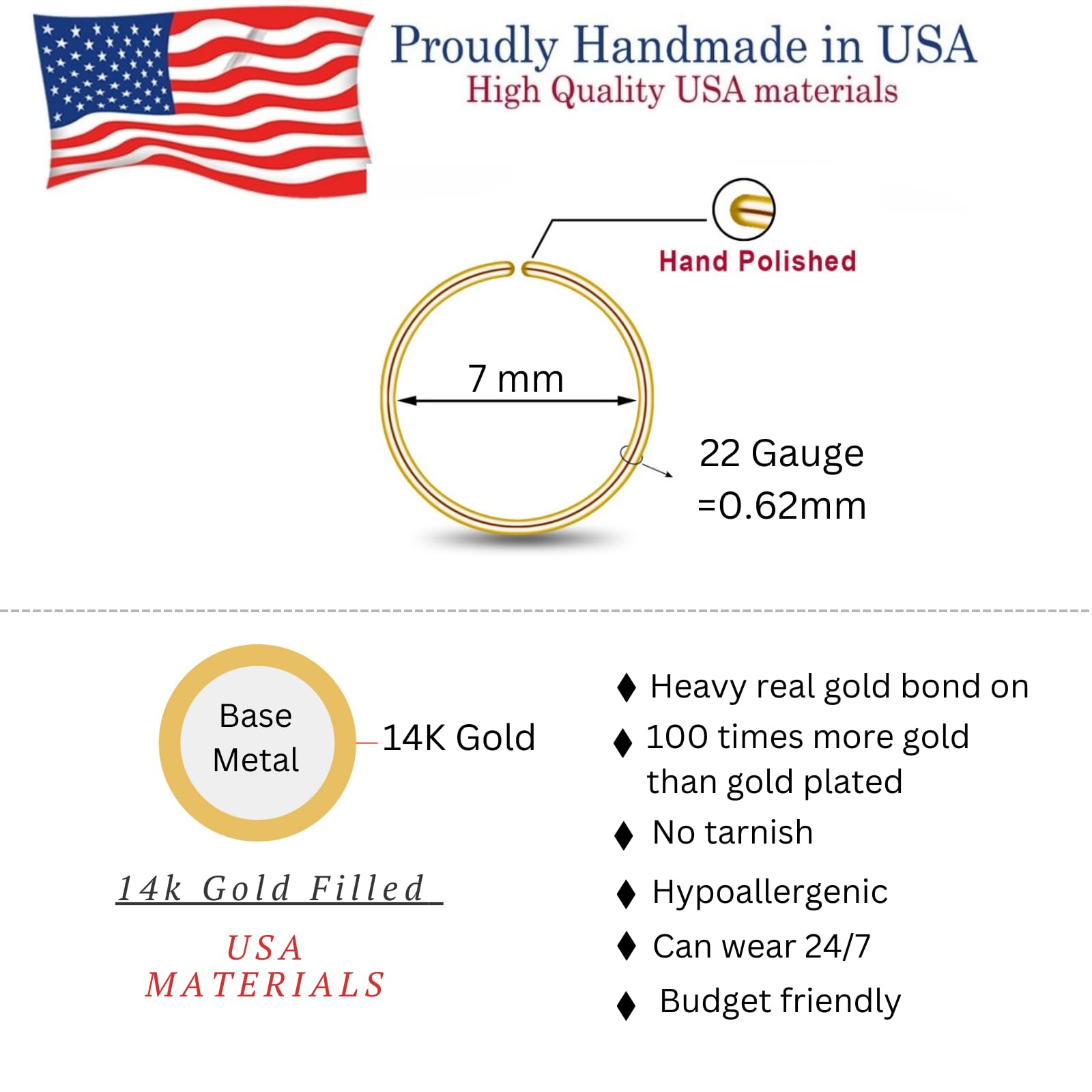 LuckyJewus 14k gold-filled nose ring close-up showing durable, nickel-free finish.
