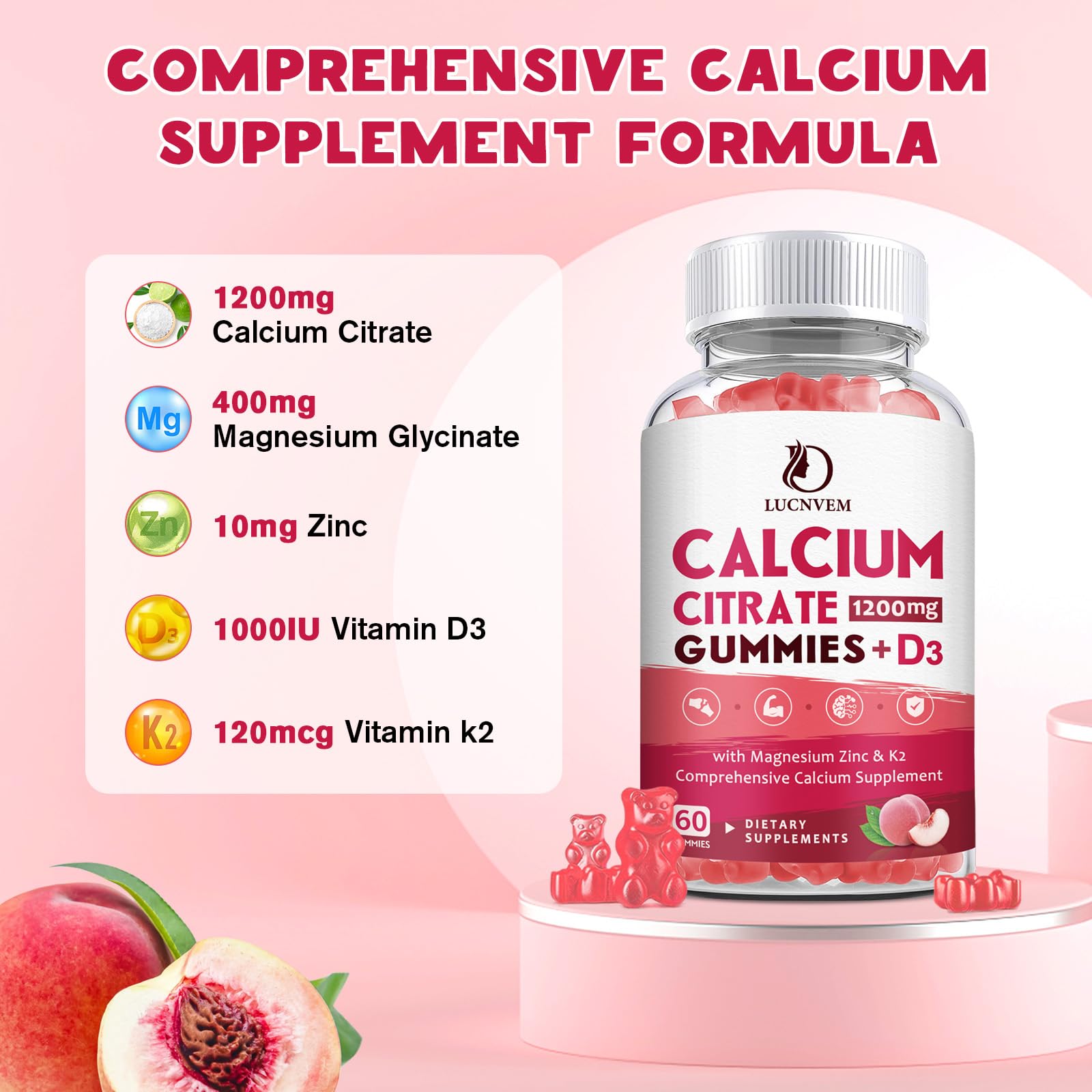 Gummies ingredients panel highlights magnesium and zinc for absorption.