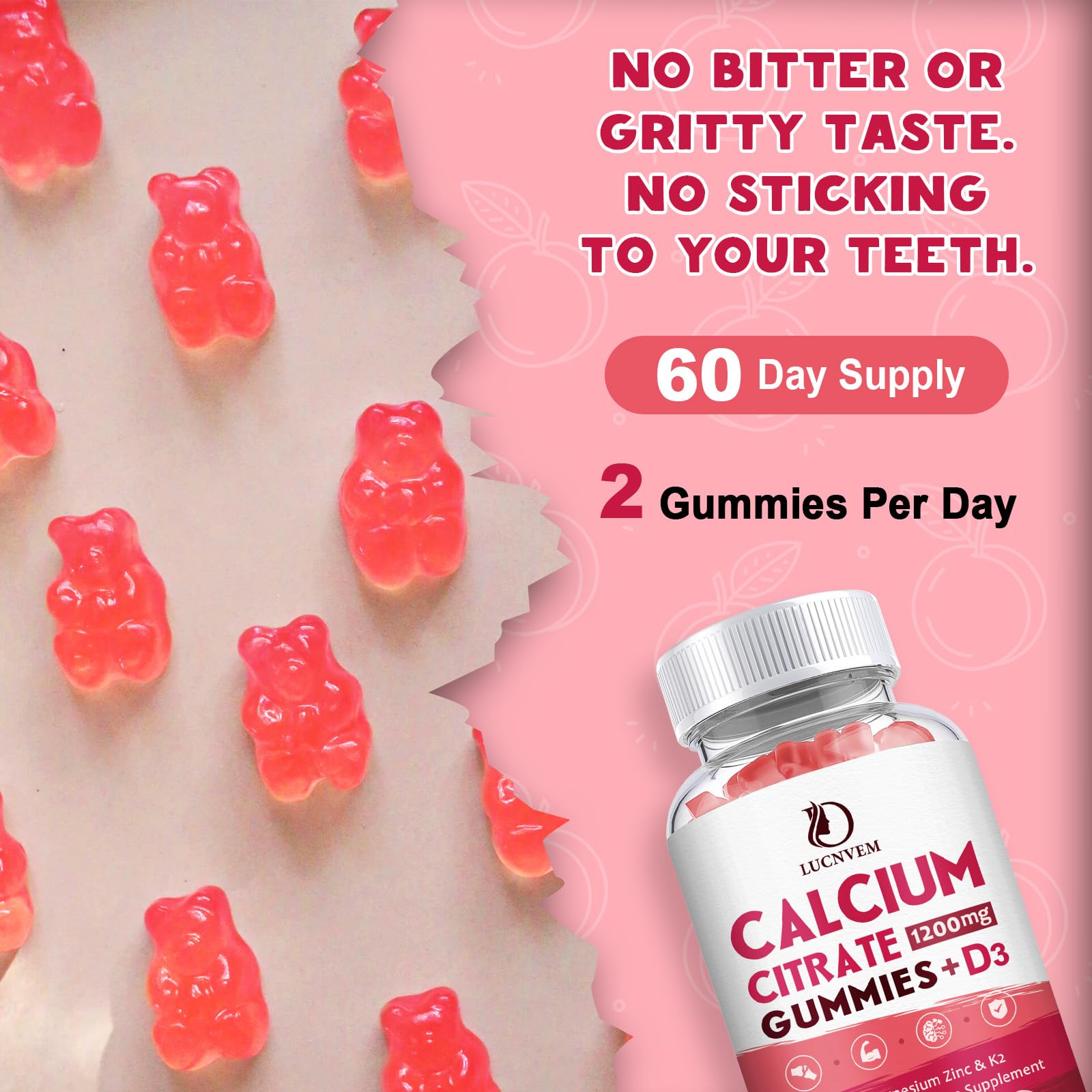 Close-up of peach-flavored gummies showing smooth texture for easy chewing.