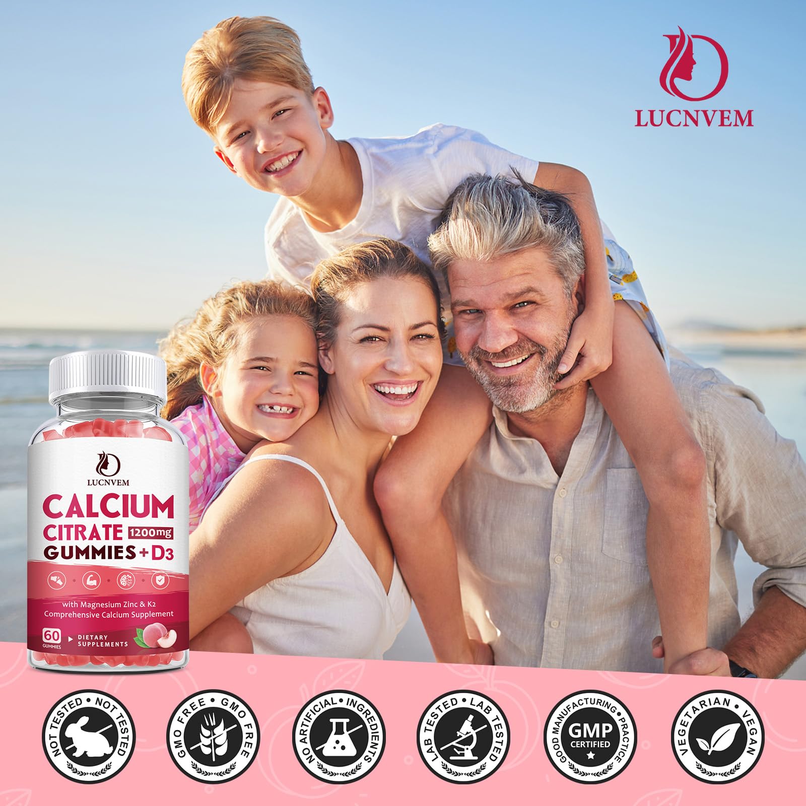 Usage-friendly gummies visual highlighting peach flavor and daily routine.