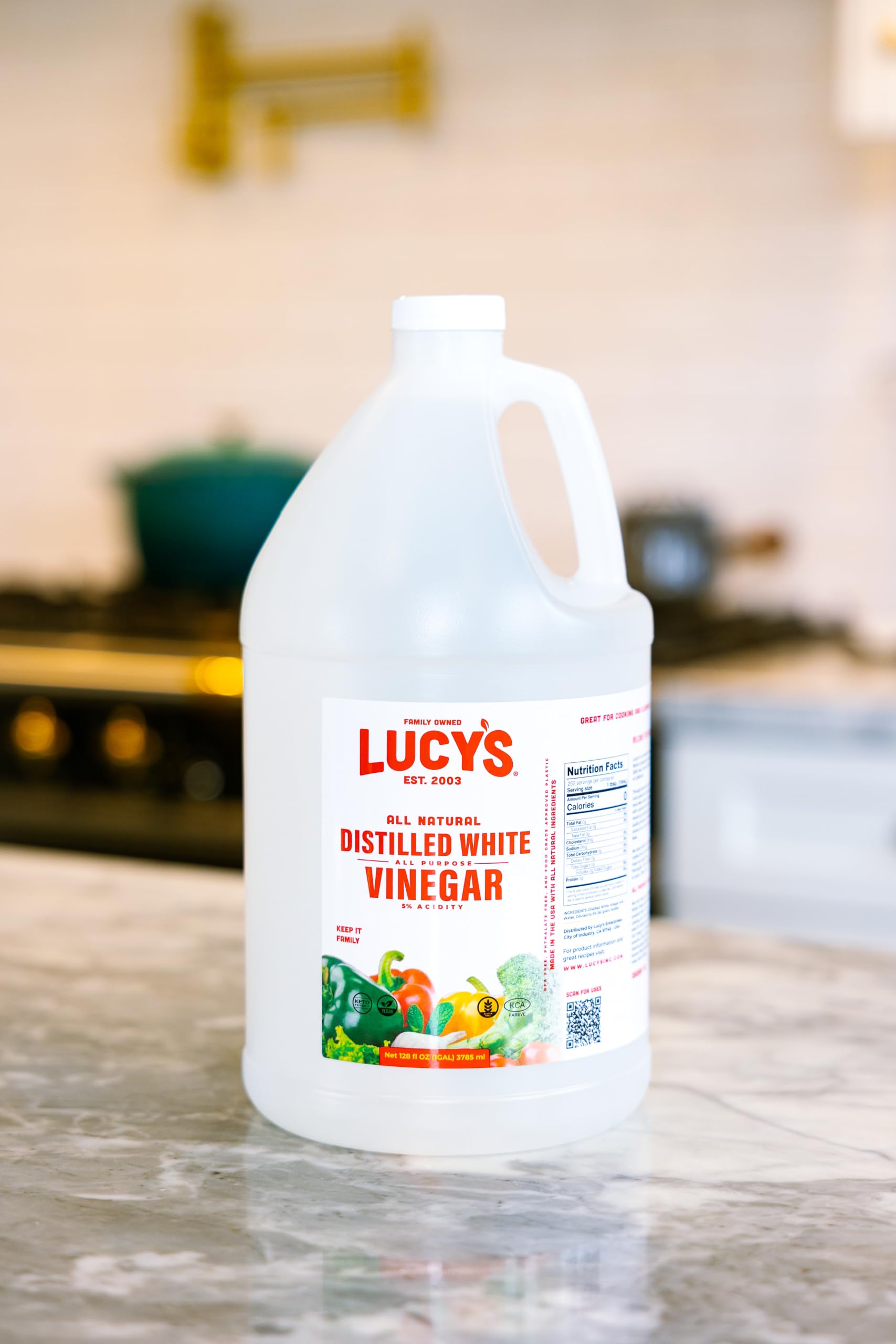 Lucys White Vinegar provides a natural all-purpose cleaner for home surfaces
