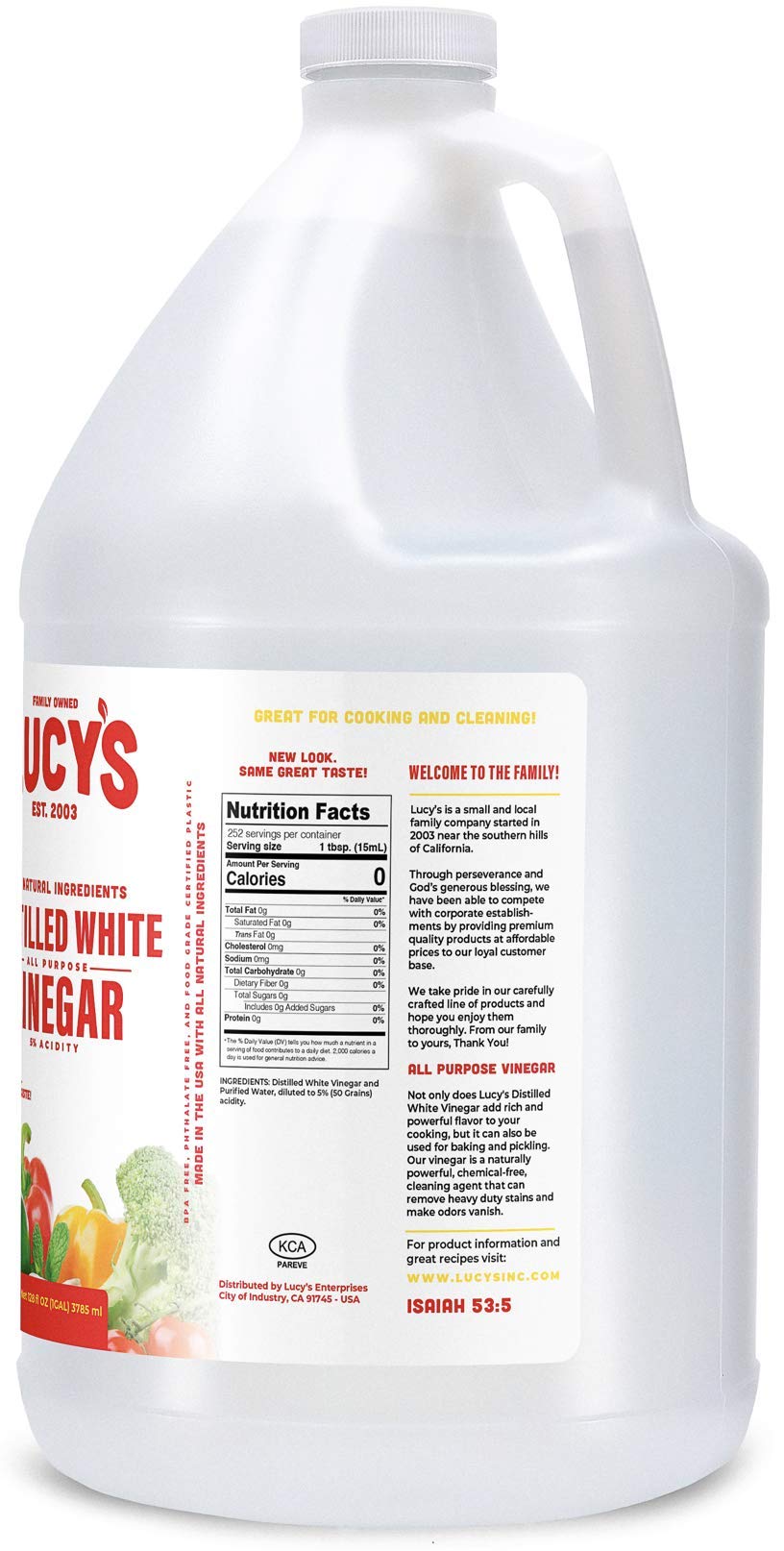 Lucys White Vinegar serves as a salt substitute for baking and marinades