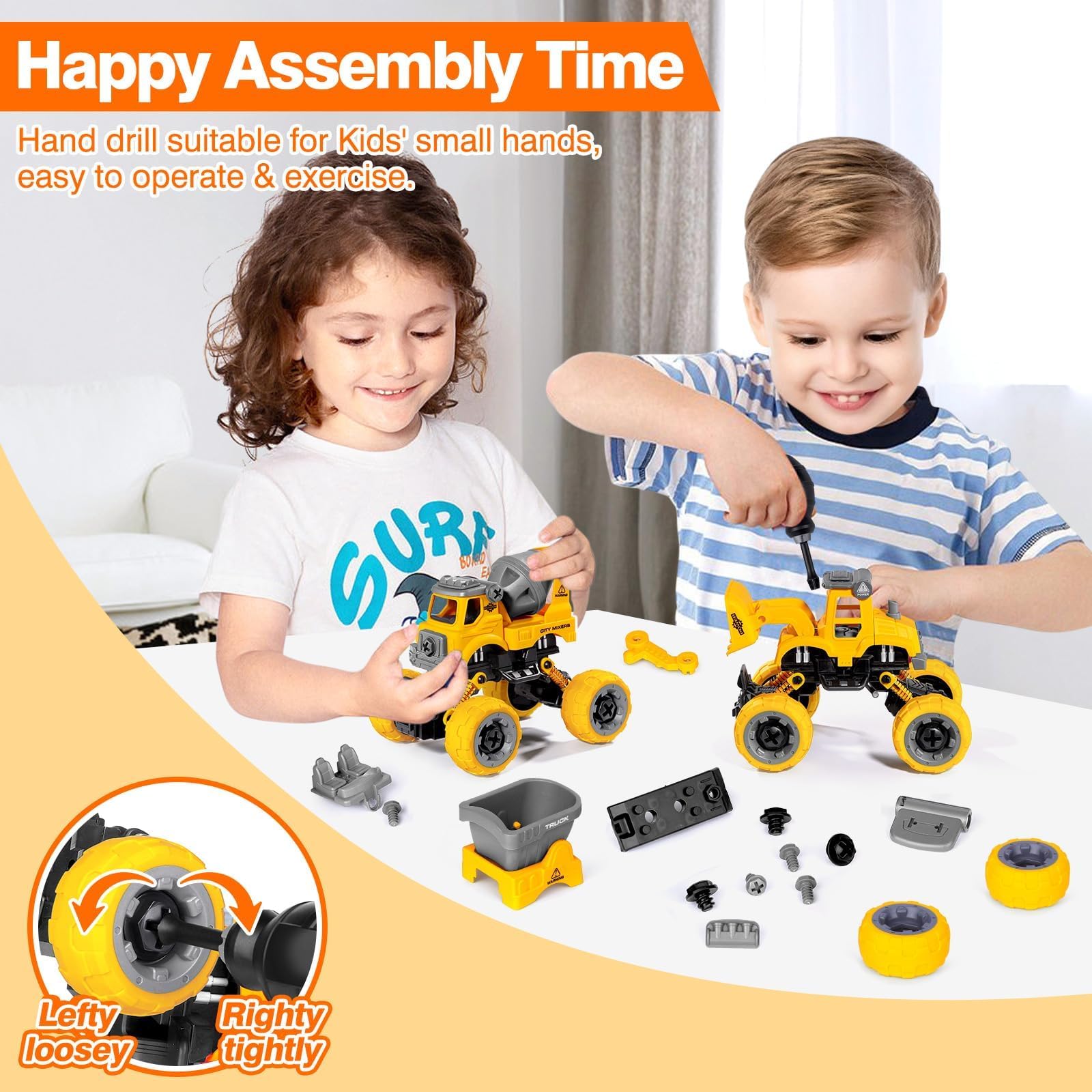 LUDILO take apart cement mixer toy with rotating drum feature.