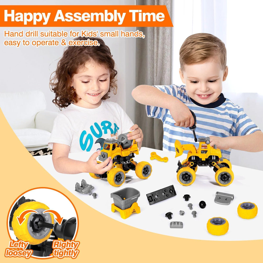 LUDILO take apart cement mixer toy with rotating drum feature.