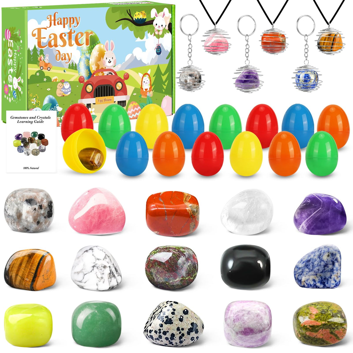 Ludmila gemstone crystal Easter eggs display sparkling treasures for an exciting egg hunt.