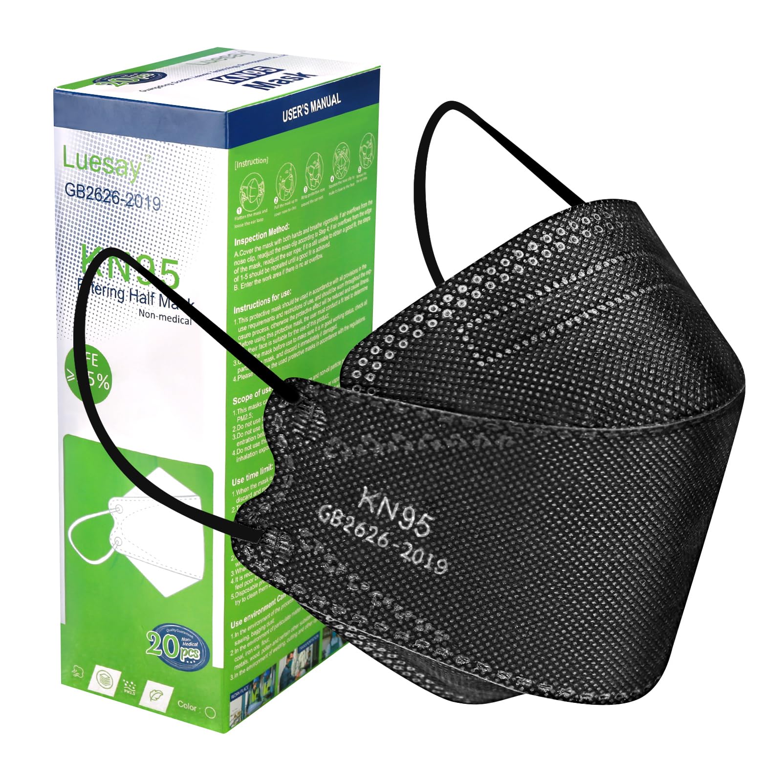 Luesay KN95 mask pack shot highlighting value and protection