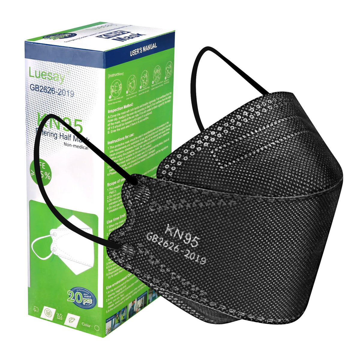 Luesay KN95 mask pack shot highlighting value and protection