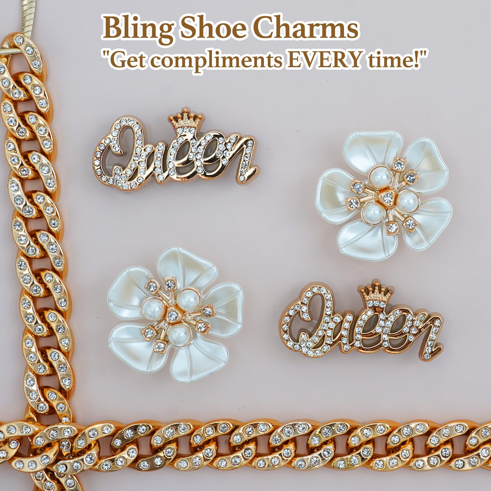 Lugailly gold shoe chains with secure back buckle for long-lasting wear.