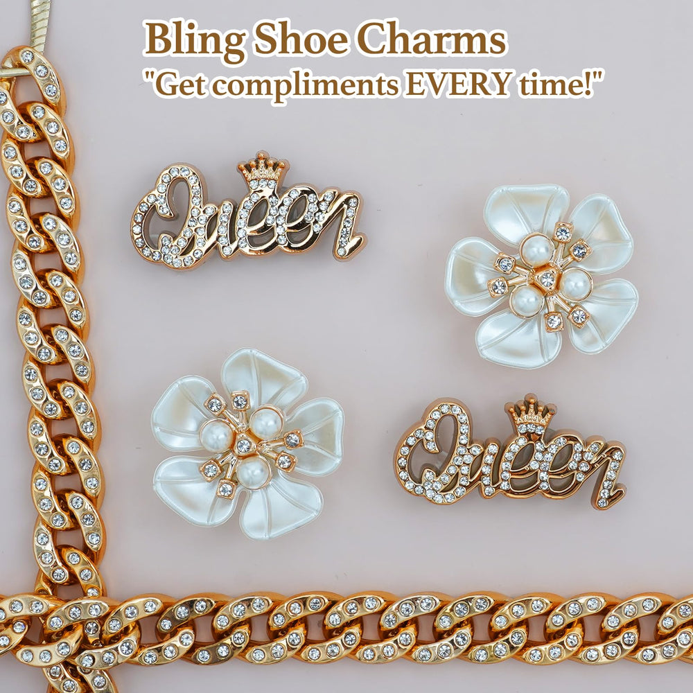 Lugailly gold shoe chains with secure back buckle for long-lasting wear.
