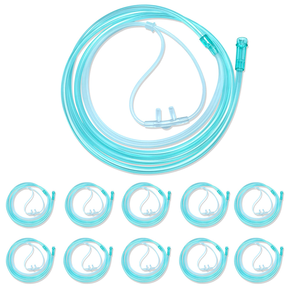 Luisddi 10-pack soft nasal cannulas with standard connectors and 7 ft green tubing for comfortable daily use