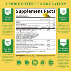 Lukaree bottle label close-up highlights ingredients like mullein and elderberry for immune support