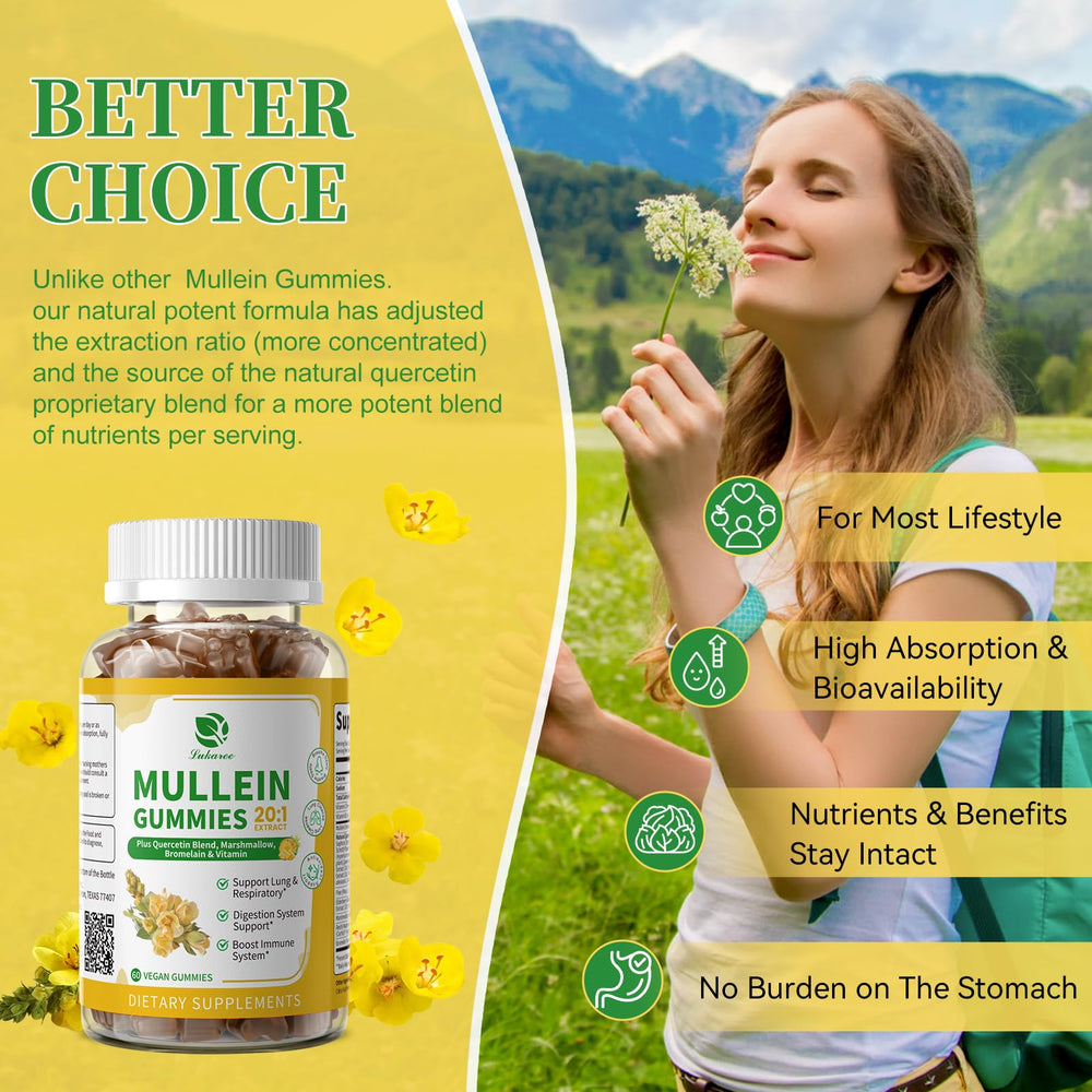 Lukaree mullein gummies fruit-flavor close-up suggests natural bromelain sweetness for pleasant daily use
