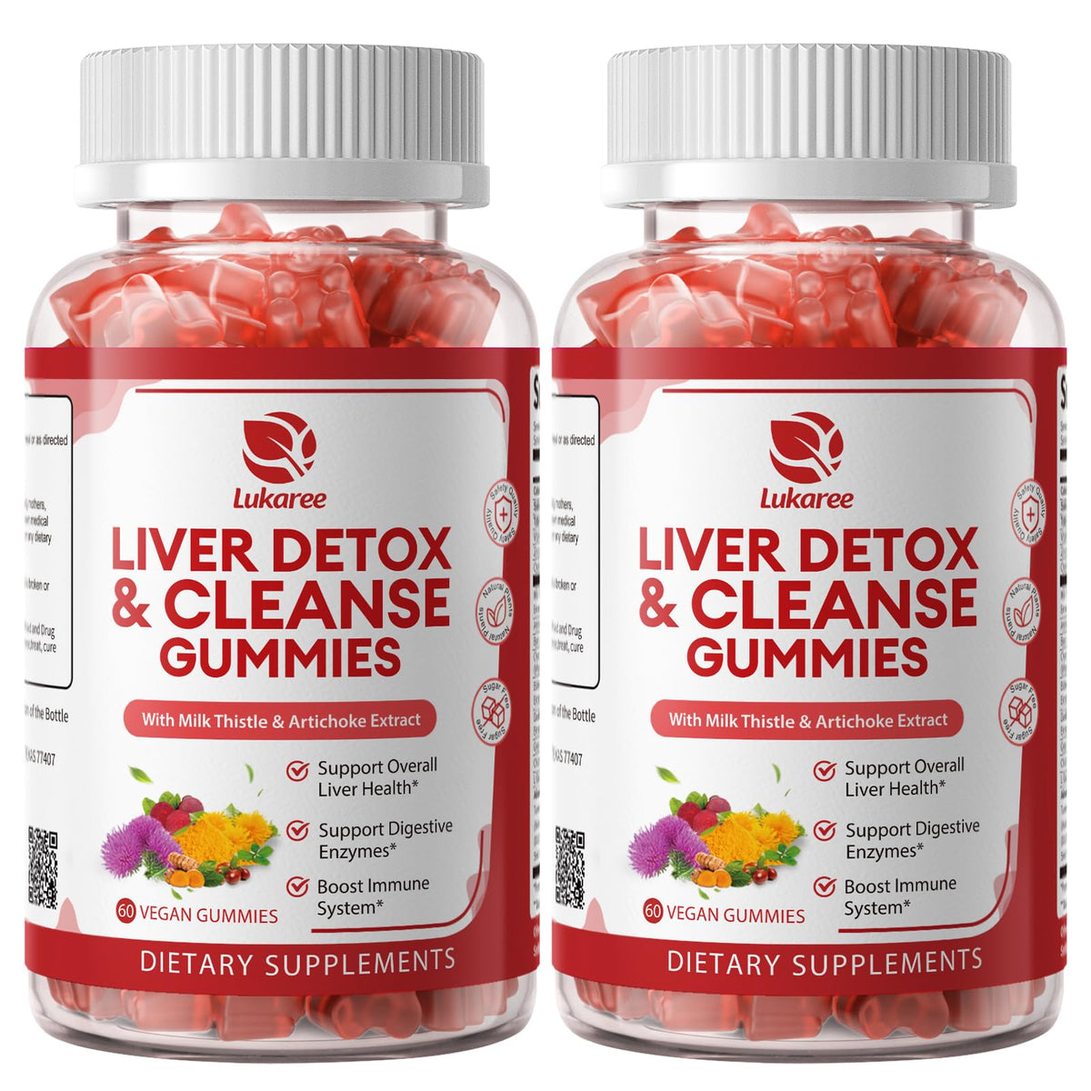 Lukaree Liver Cleanse bottle front with vegan gummies for liver support.