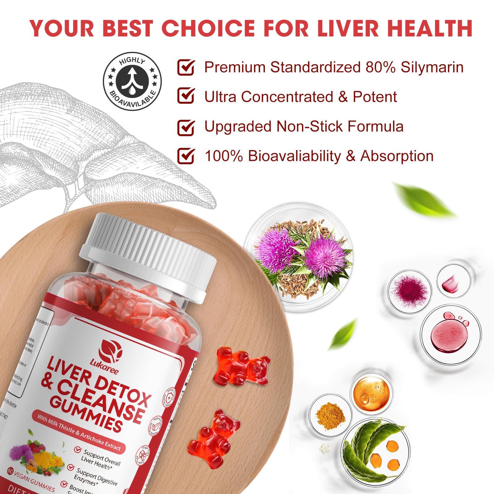 Lukaree Liver Cleanse gummy bite showcasing natural raspberry flavor.