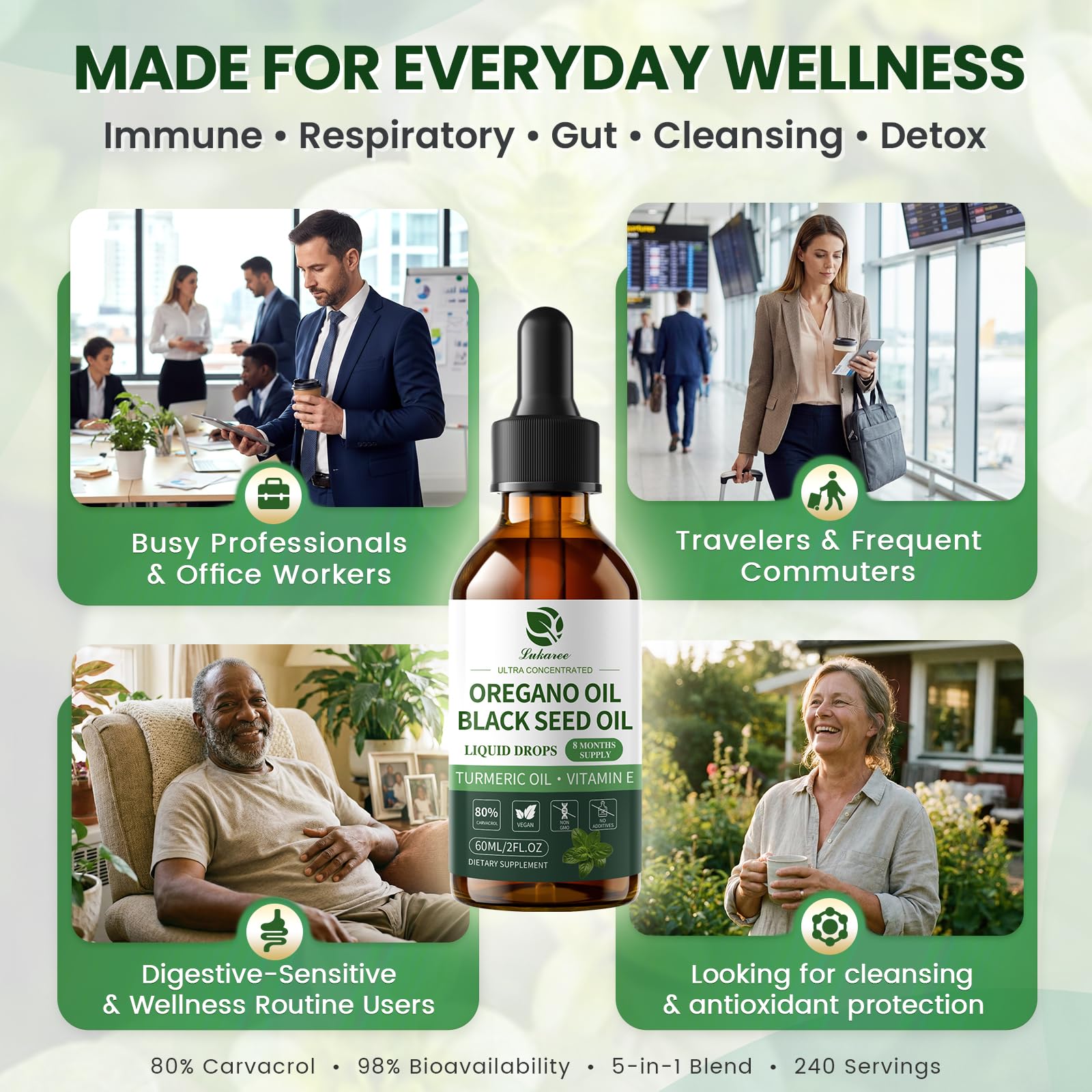 Lukaree vegan formula signals clean, plant-based drops.