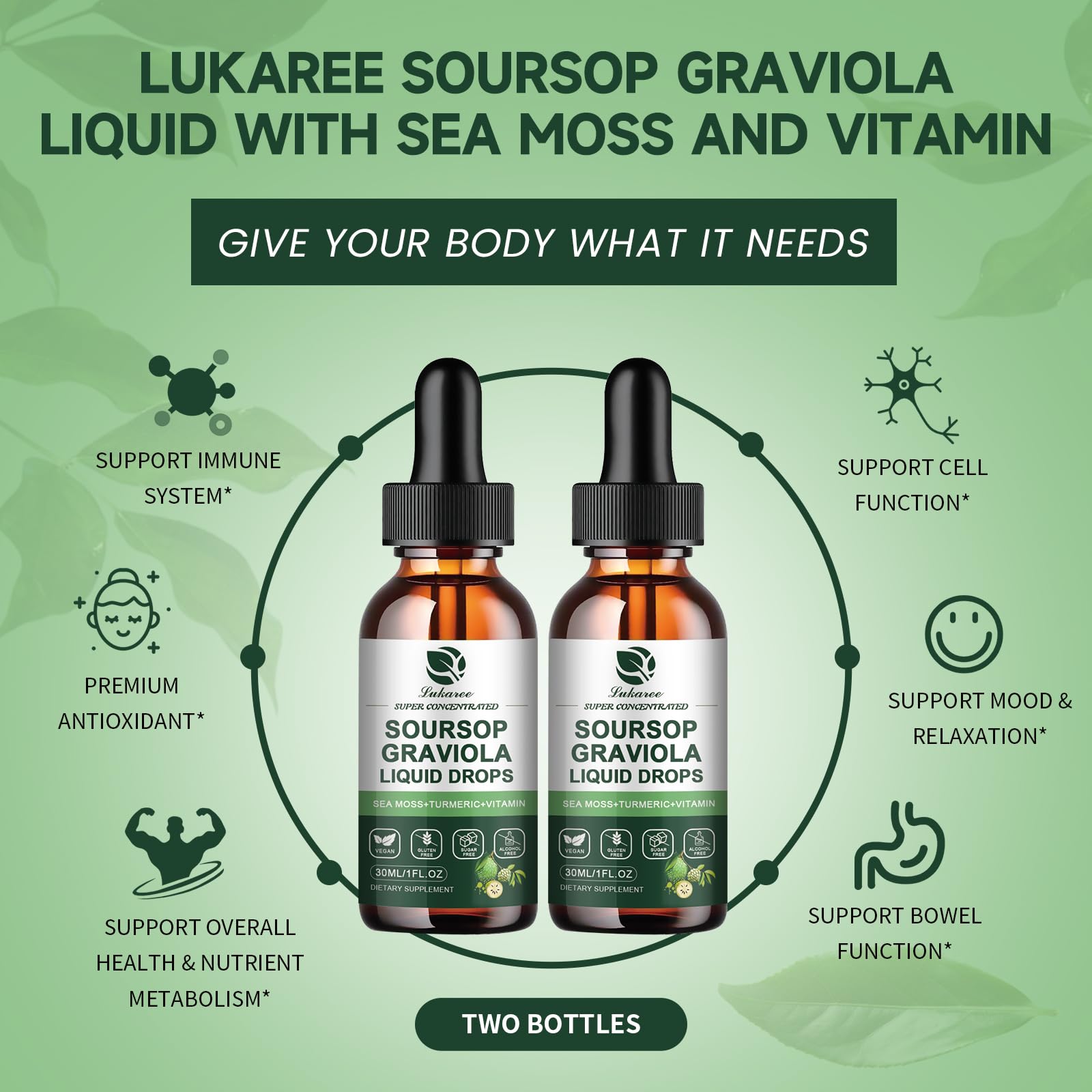 Lukaree Soursop leaf ingredient scene showcases natural blend.