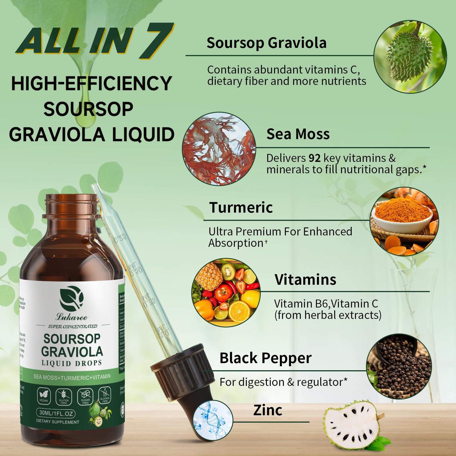 Lukaree Soursop liquid drops dispense neatly for precise dosing.