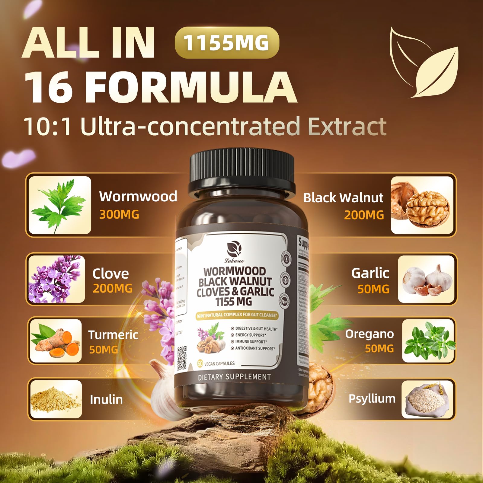 Lukaree vegan capsules closeup highlighting plant-based digestive support