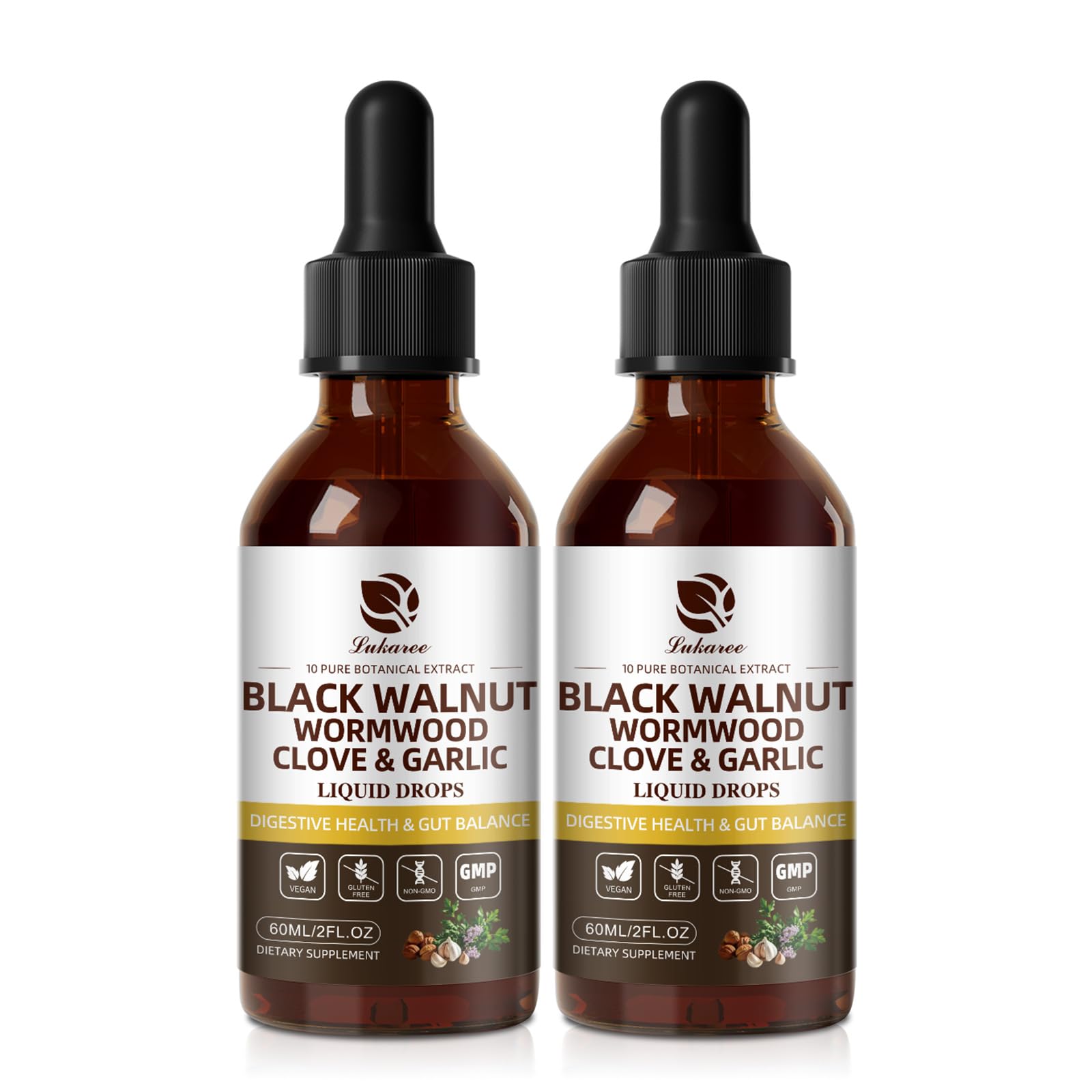 Lukaree Wormwood Black Walnut tincture bottle for daily gut wellness.