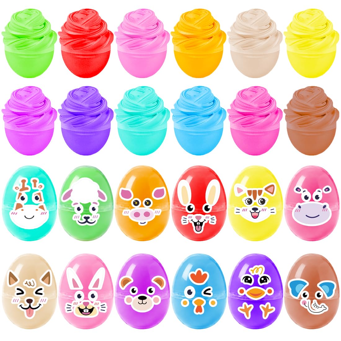 LUKBERA 24 Easter slime eggs showcase vibrant colors for baskets and egg hunts.
