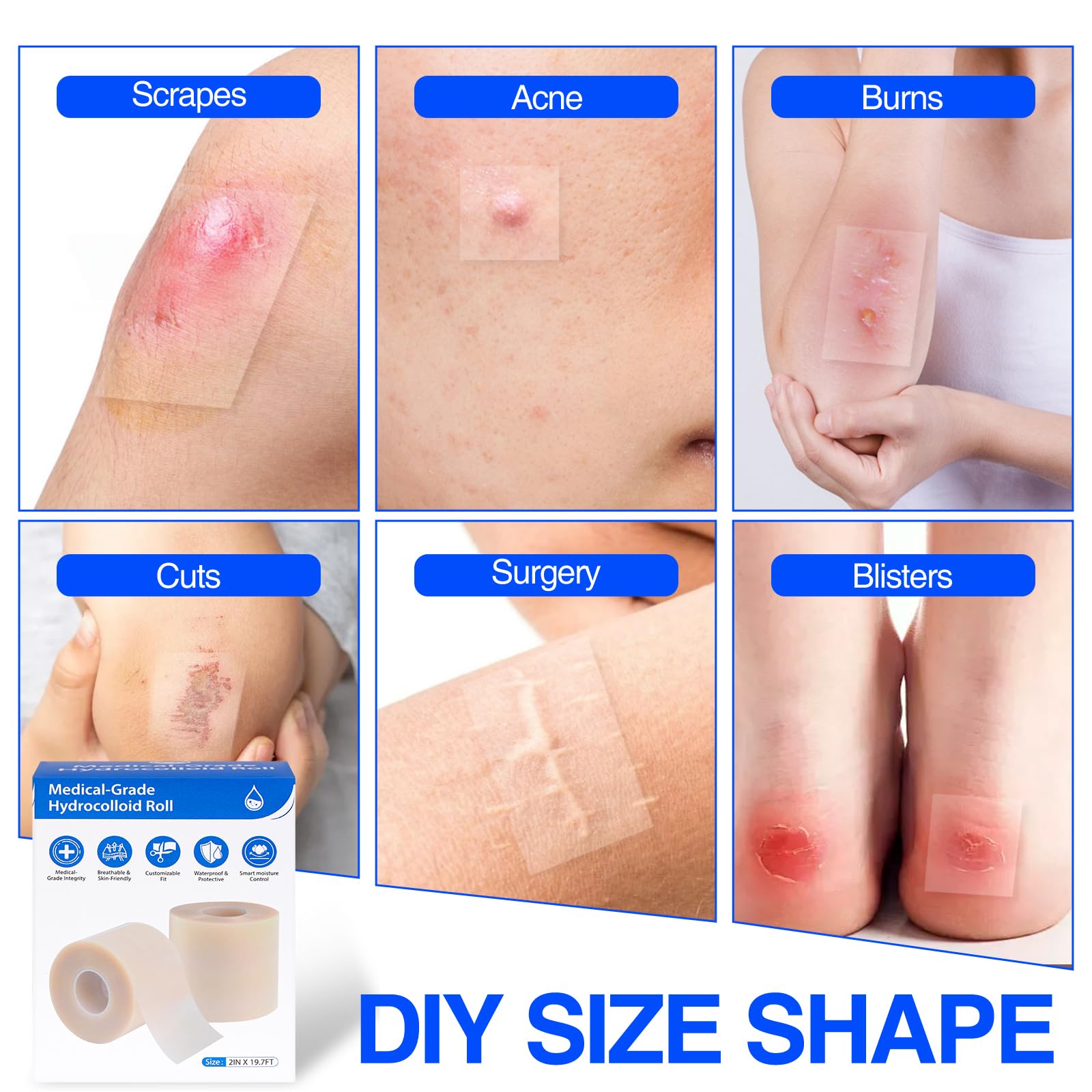 LukToMao hydrocolloid bandages roll latex-free unscented comfort.