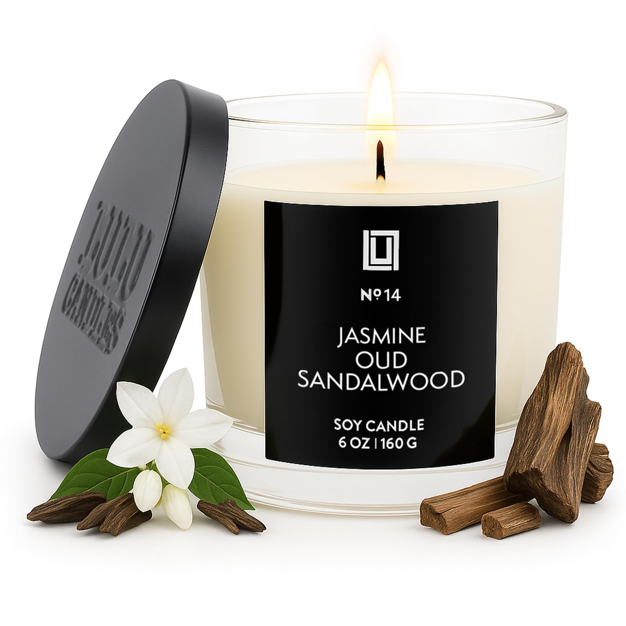 Lulu Candles Jasmine Oud Sandalwood wick close-up showing clean burn
