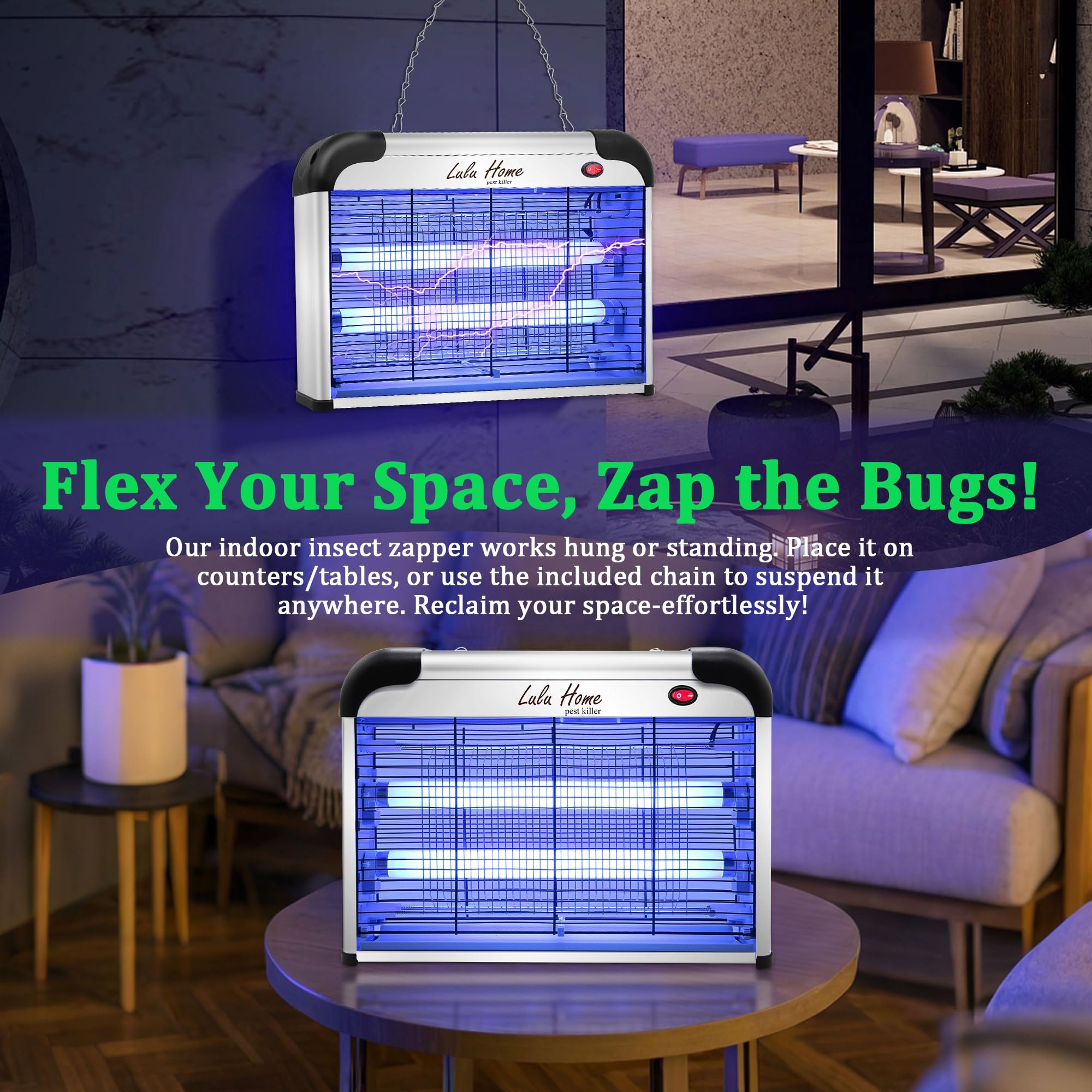Lulu Home Bug Zapper removable tray for easy cleanup after use.