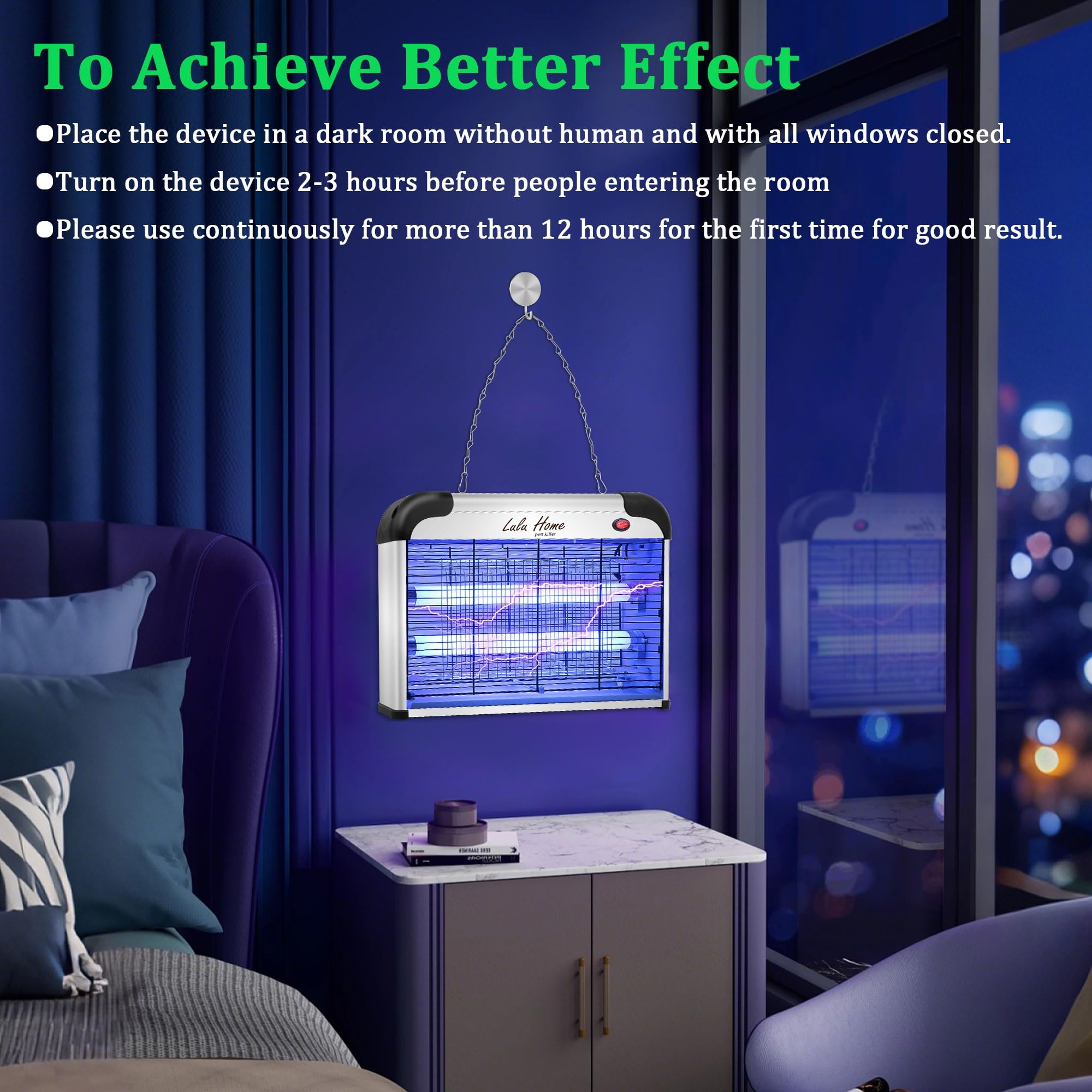 Lulu Home Bug Zapper dimensions visual, compact 15 by 11 by 4 inches.