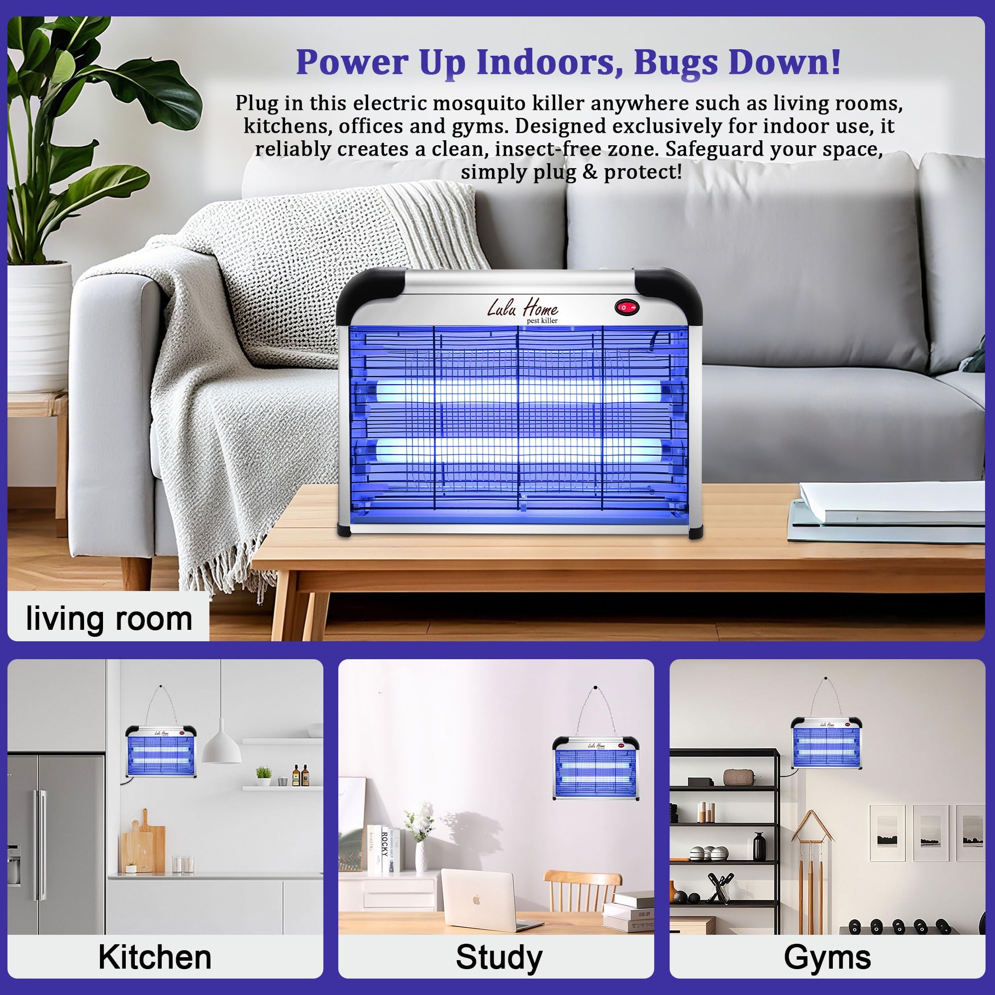Lulu Home Bug Zapper grill closeup, highlights the high-voltage grid shield.